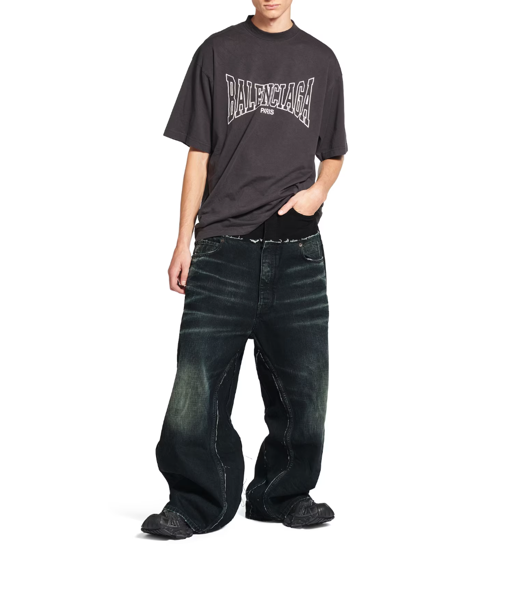 BALENC* Cut-Up Baggy Pants in black denim