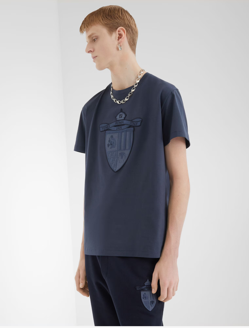 FEND1 Navy blue cotton T-shirt