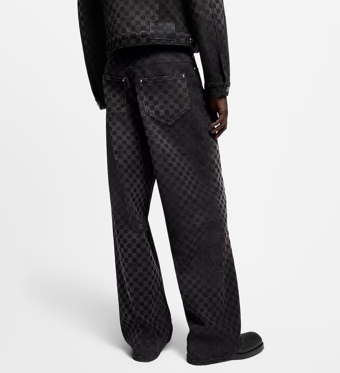 LOUI*V Flocked Damier Denim Wide-Leg Pants