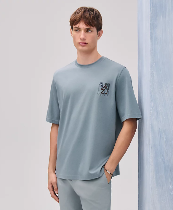 HERM* "H Puzzle" t-shirt with leather detail