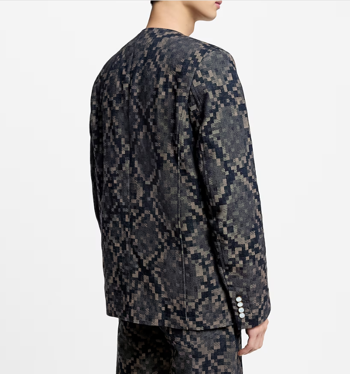 LOUI*V Graphic Collarless Denim Jacket