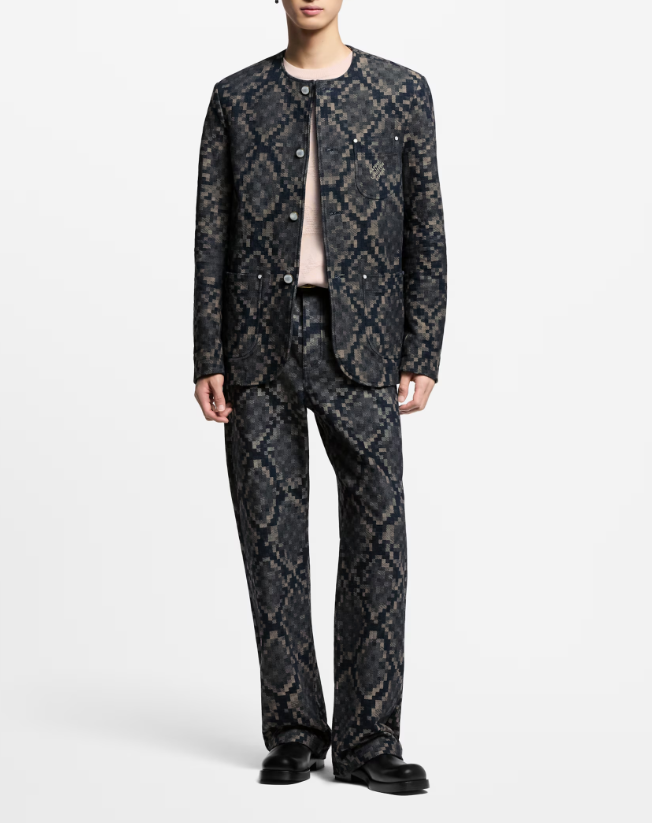 LOUI*V Graphic Collarless Denim Jacket