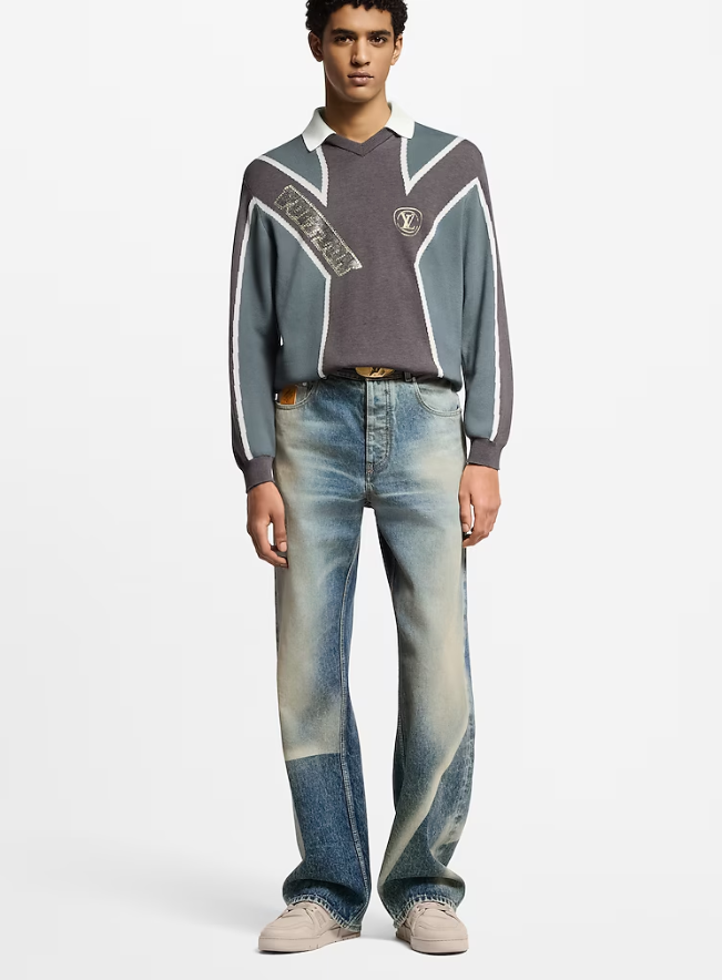 LOUI*V Sunfaded Effect Denim Skate Pants