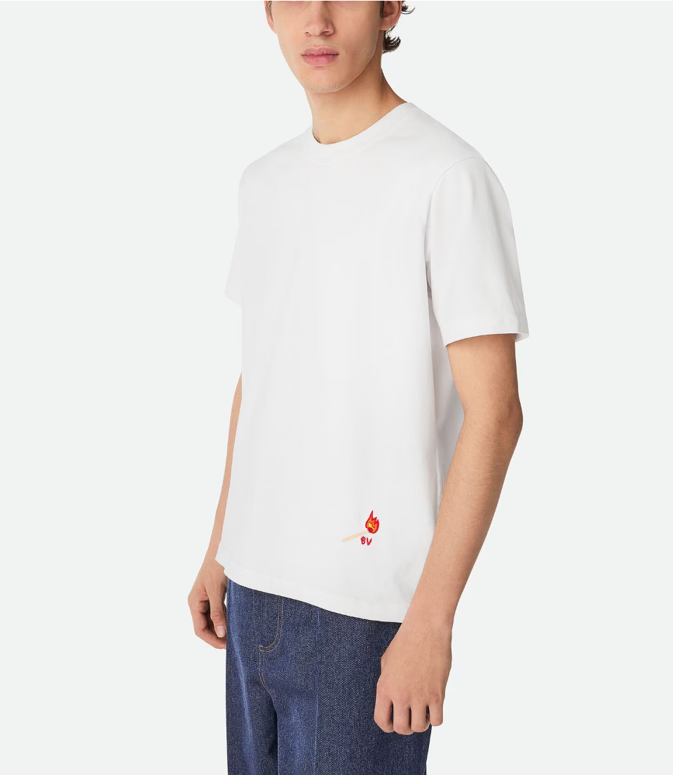 Botteg@V T-shirt in pima cotton jersey with embroidered match