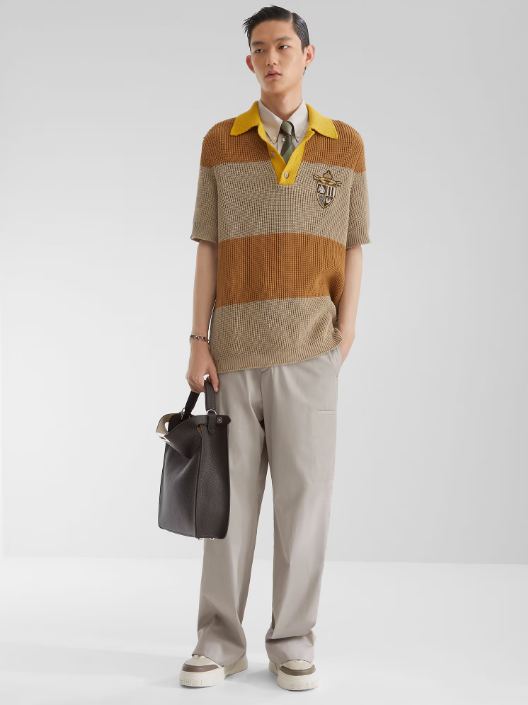 FEND1 Yellow and beige cotton jersey polo shirt