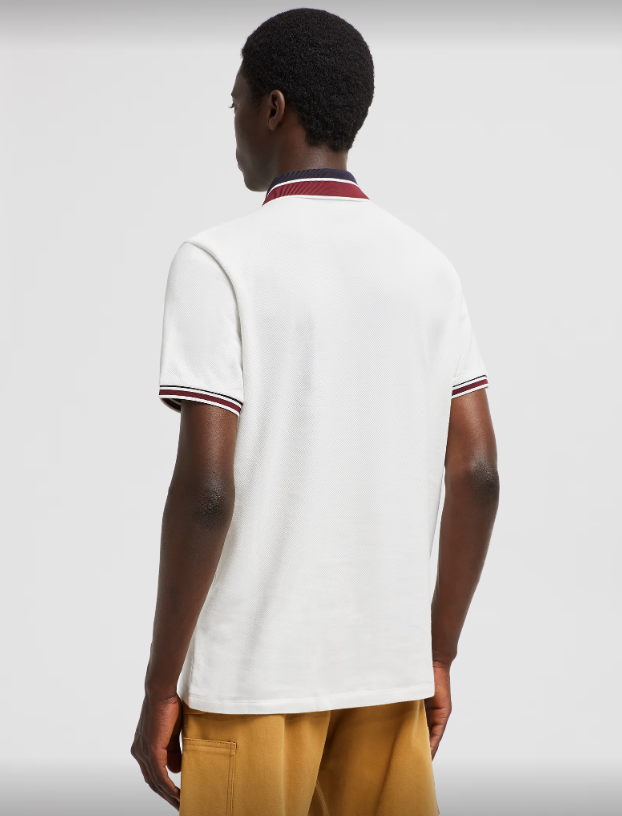 MONCL* Striped Collar Cotton Piquet Polo Shirt