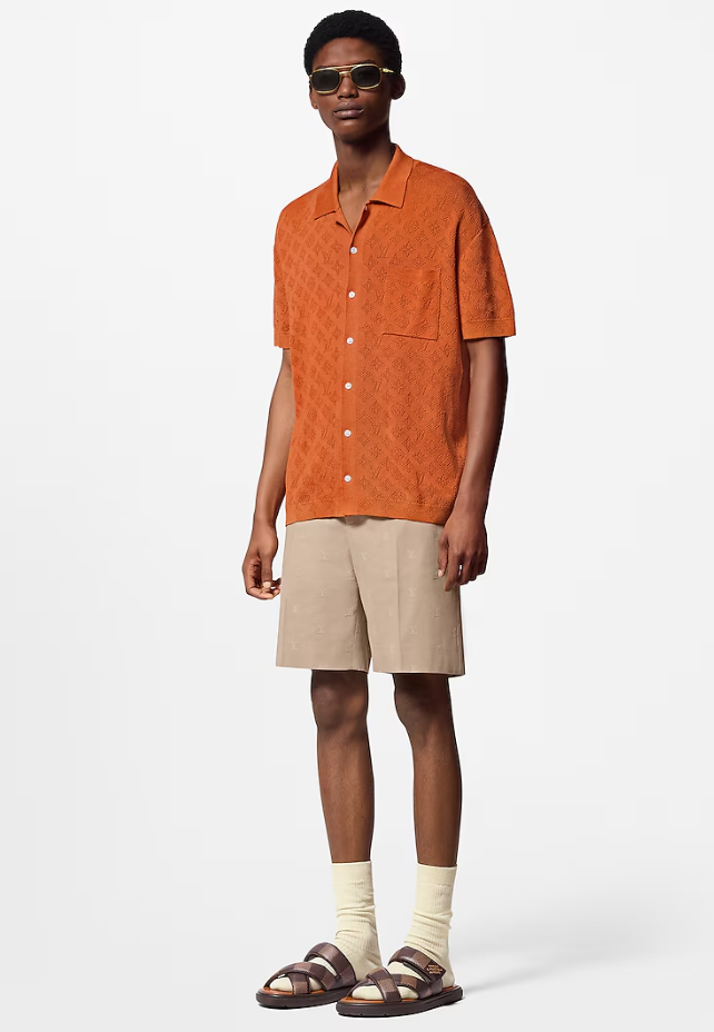 LOUI*V Monogram Pointelle Short-Sleeved Cotton Shirt