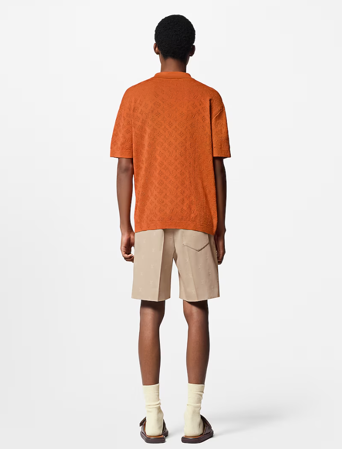 LOUI*V Monogram Pointelle Short-Sleeved Cotton Shirt