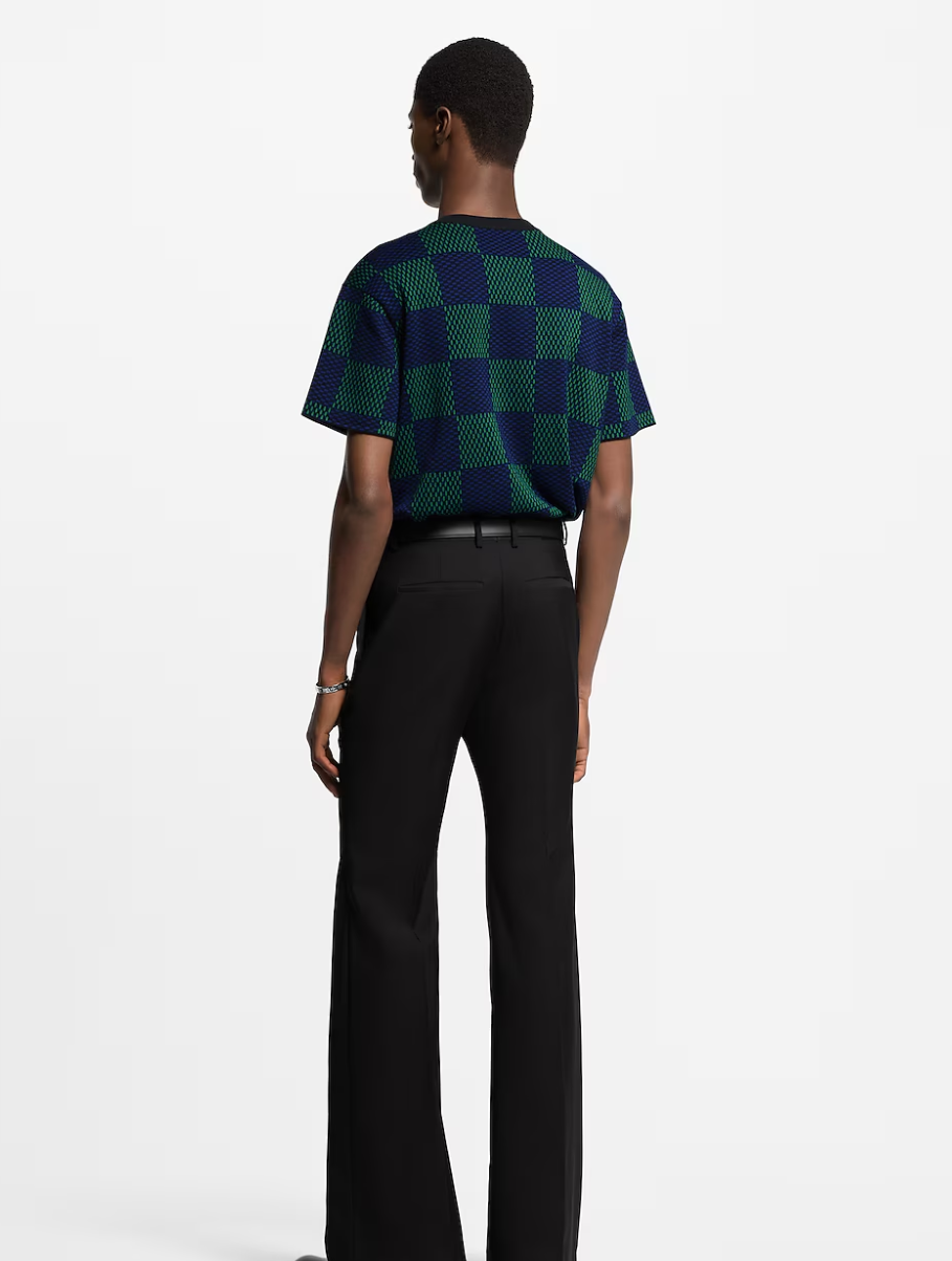 LOUI*V Jacquard Damier Short-Sleeved Cotton Crewneck
