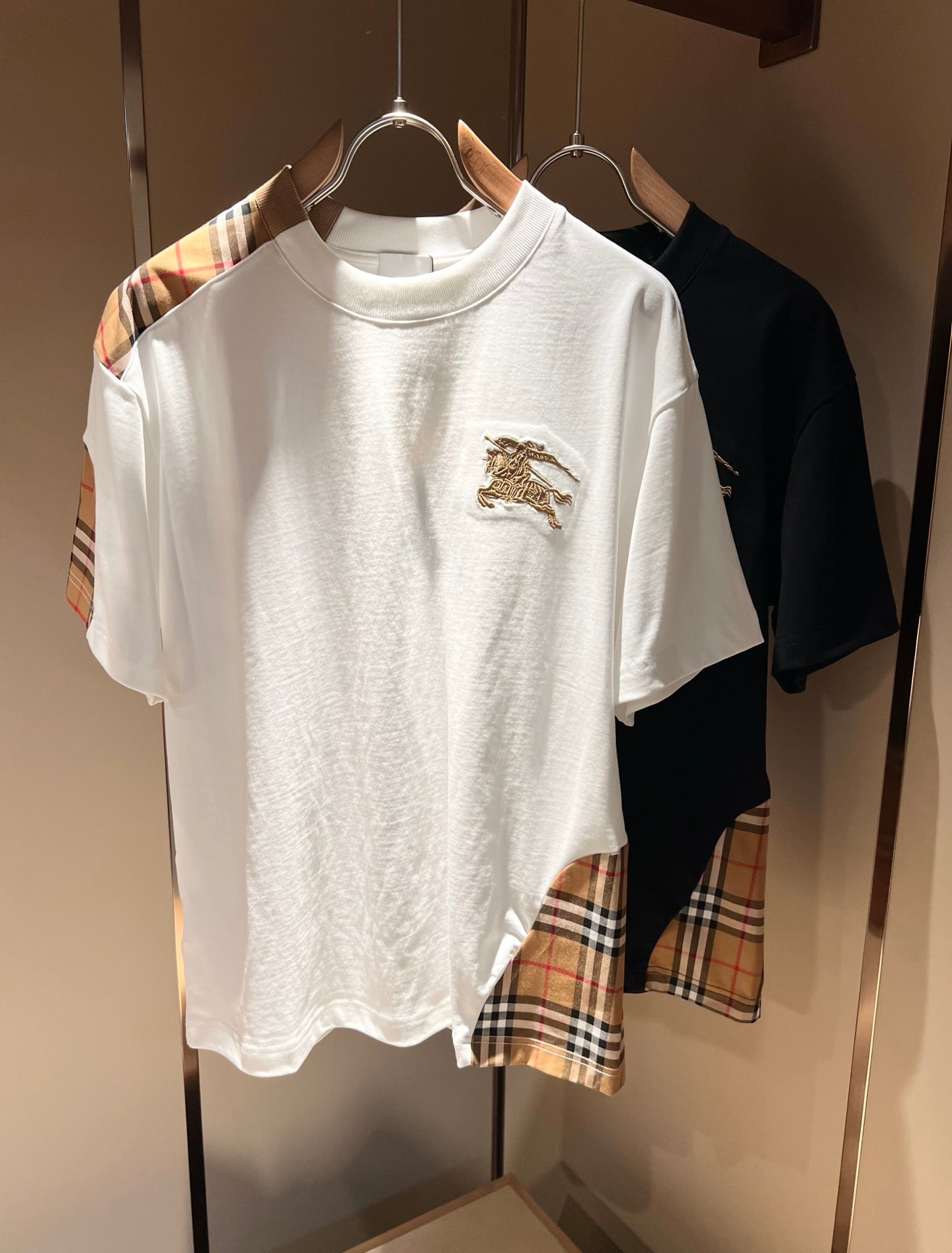 BURB* 2025ss new plaid canvas patchwork t-shirt