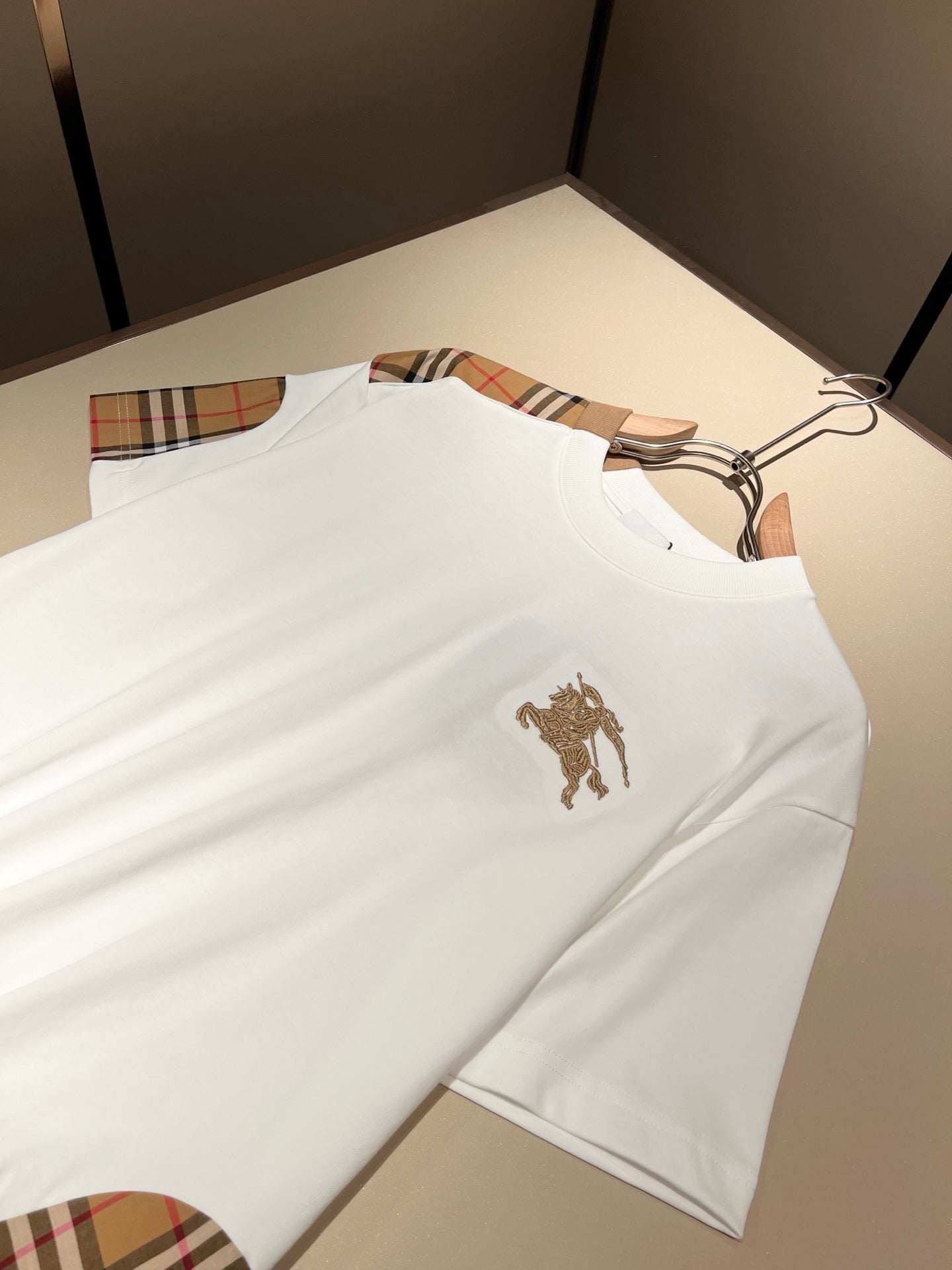 BURB* 2025ss new plaid canvas patchwork t-shirt