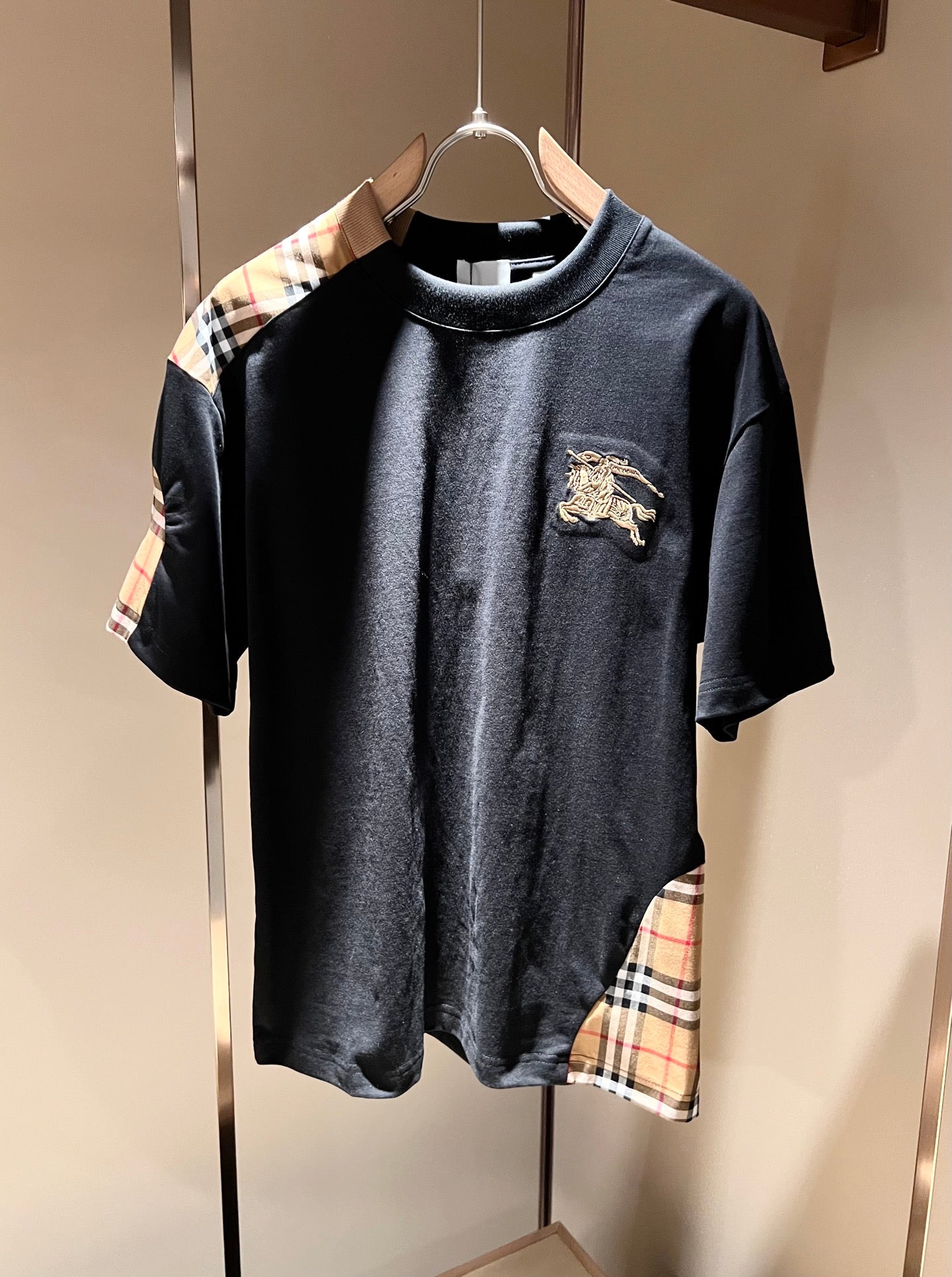 BURB* 2025ss new plaid canvas patchwork t-shirt