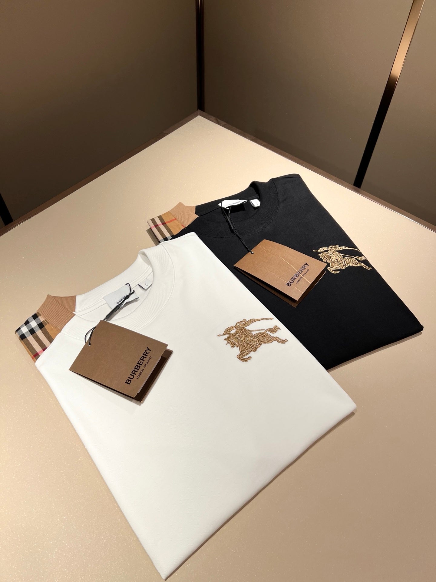 BURB* 2025ss new plaid canvas patchwork t-shirt