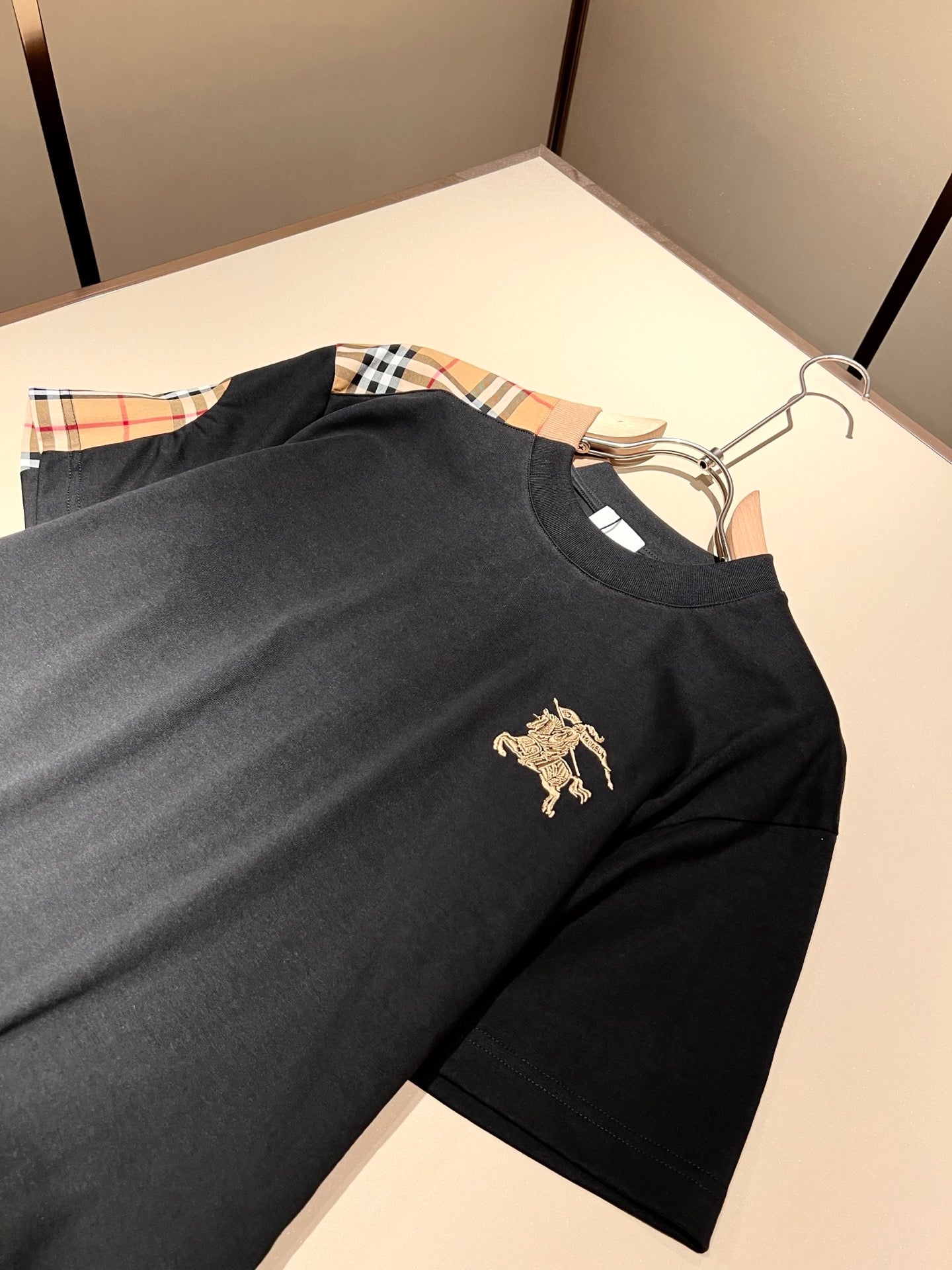 BURB* 2025ss new plaid canvas patchwork t-shirt