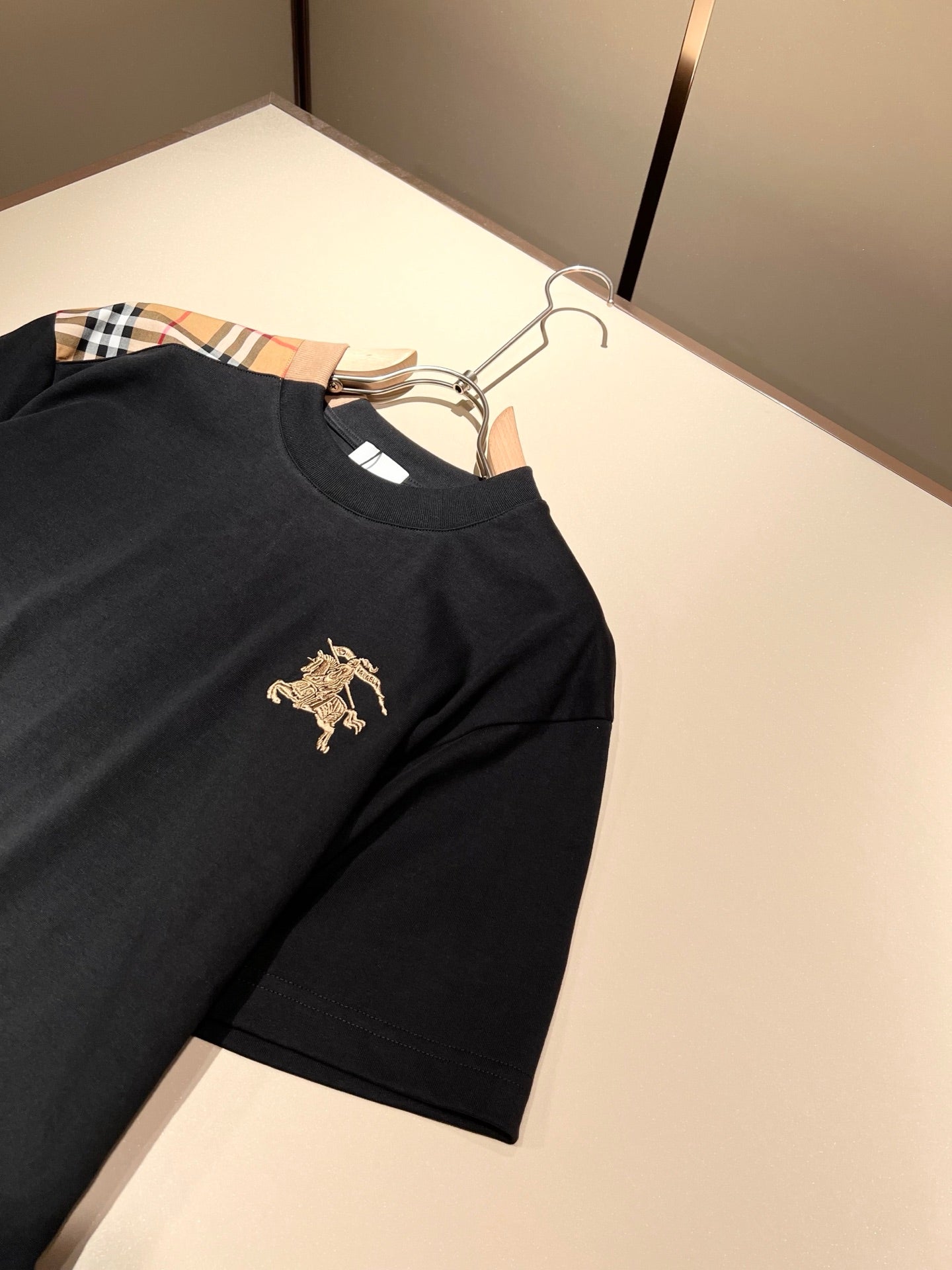 BURB* 2025ss new plaid canvas patchwork t-shirt
