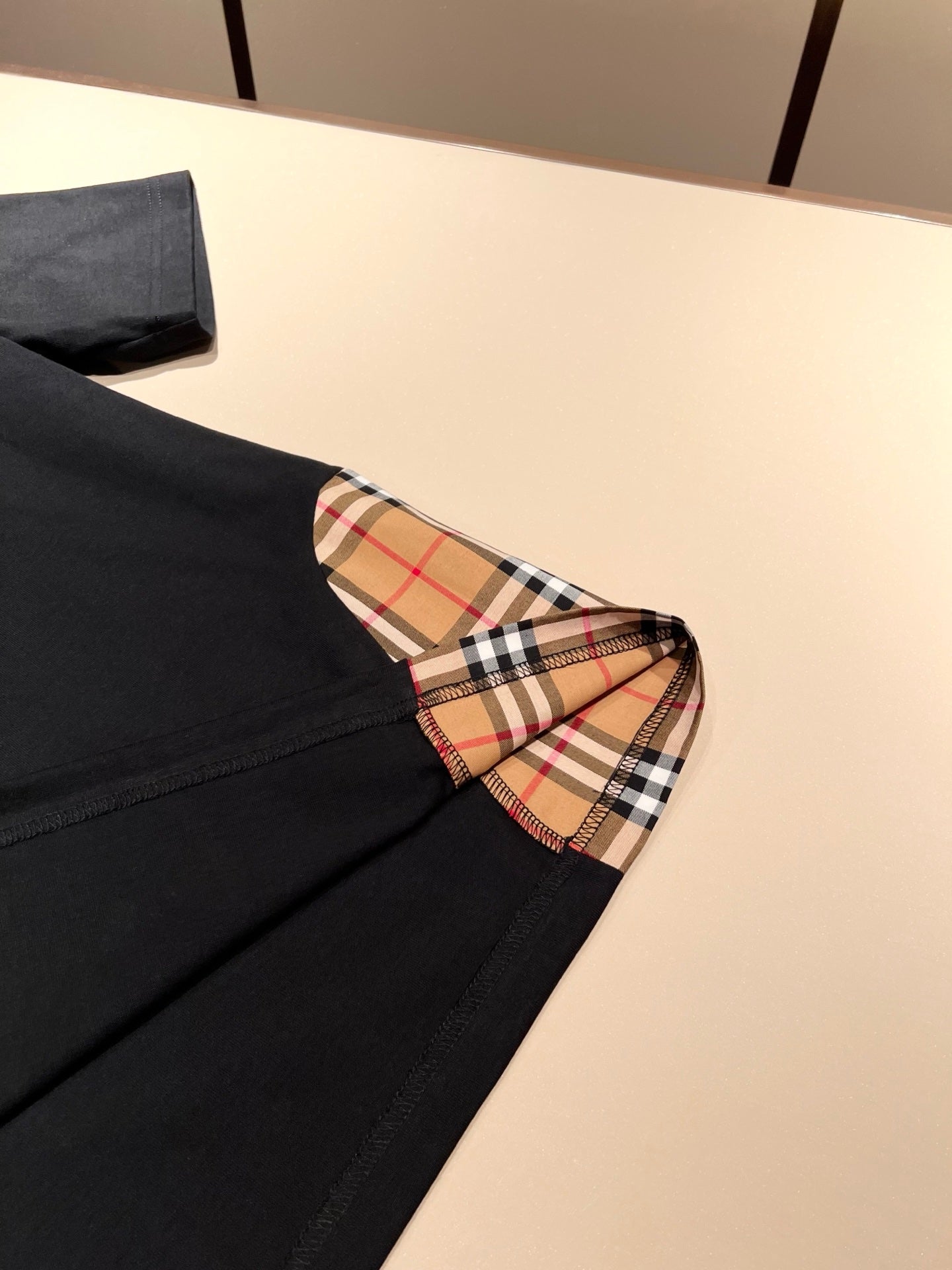 BURB* 2025ss new plaid canvas patchwork t-shirt