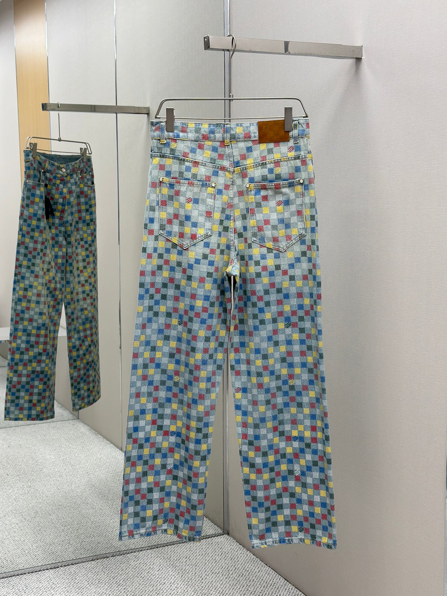 LOUI*V Damier Denim Wide-Leg Pants