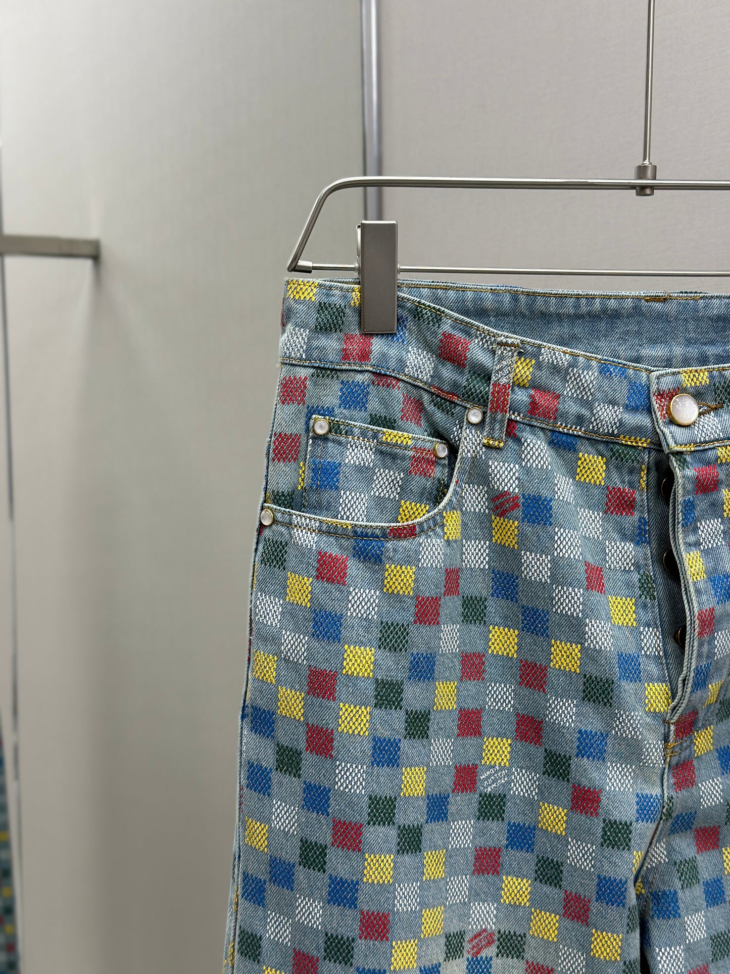LOUI*V Damier Denim Wide-Leg Pants