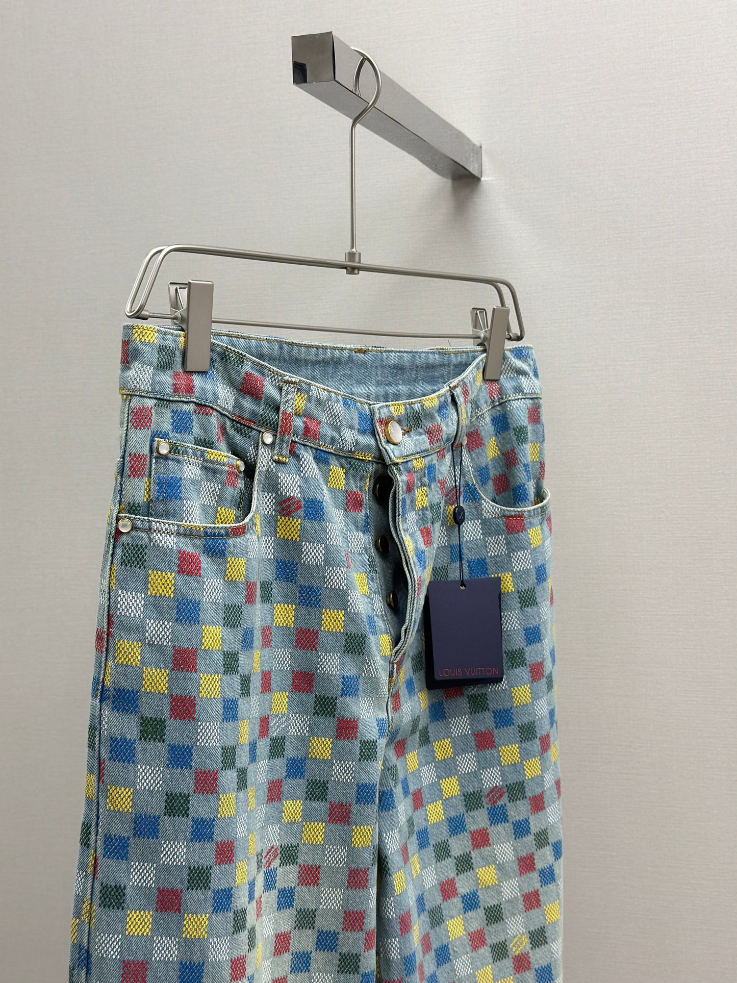 LOUI*V Damier Denim Wide-Leg Pants