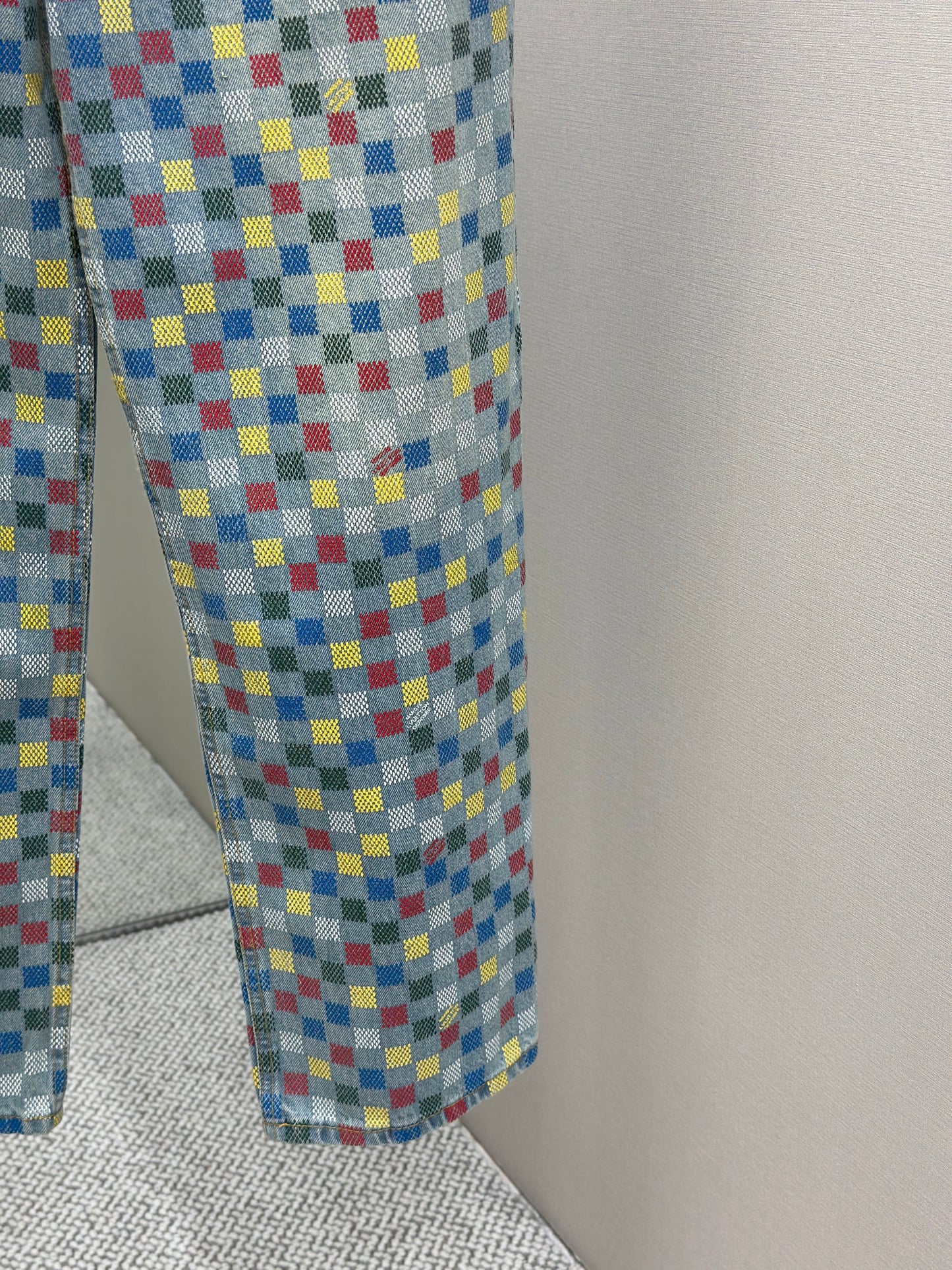 LOUI*V Damier Denim Wide-Leg Pants