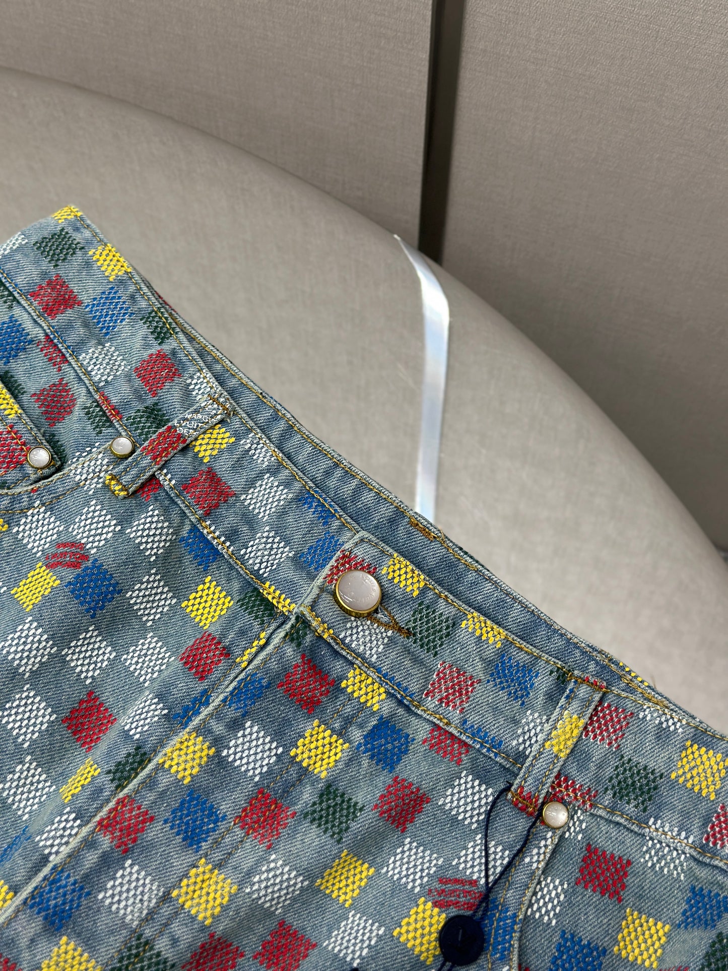 LOUI*V Damier Denim Wide-Leg Pants