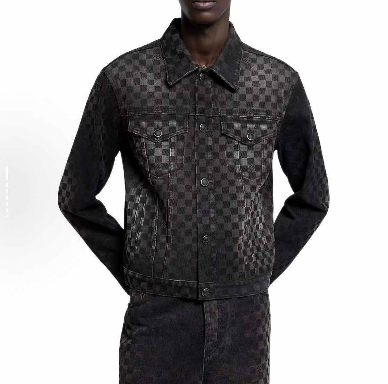 LOUI*V Flocked Damier Denim Trucker Jacket