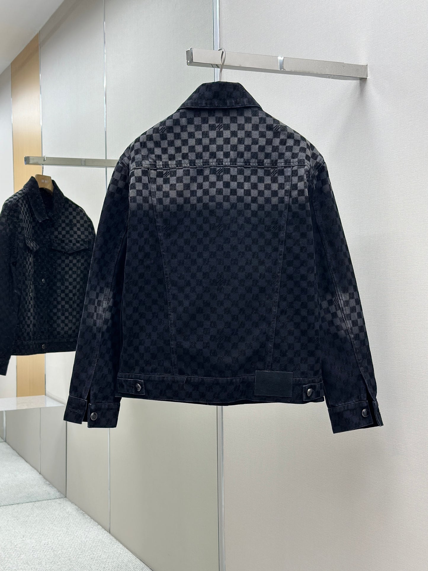 LOUI*V Flocked Damier Denim Trucker Jacket