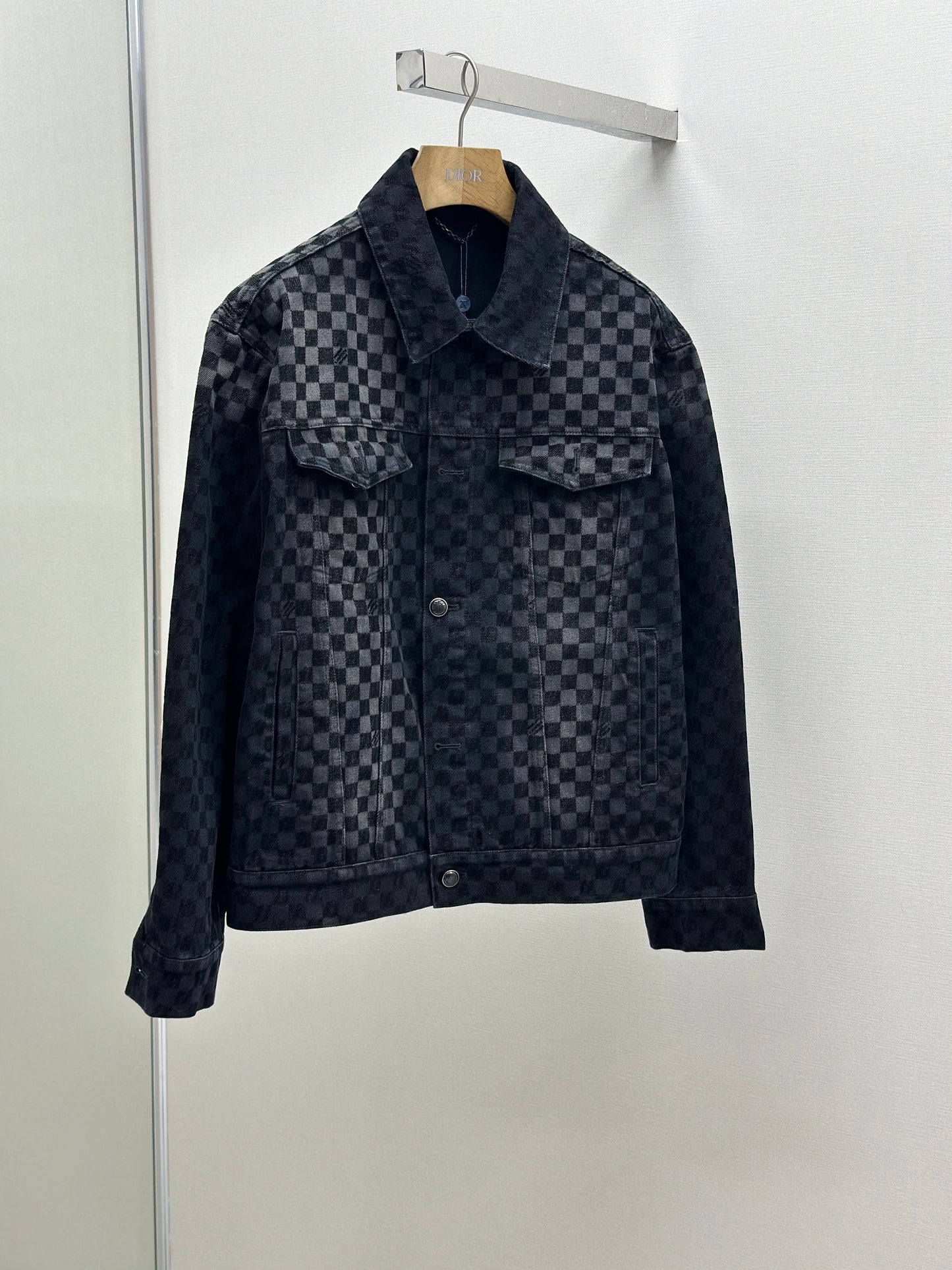 LOUI*V Flocked Damier Denim Trucker Jacket