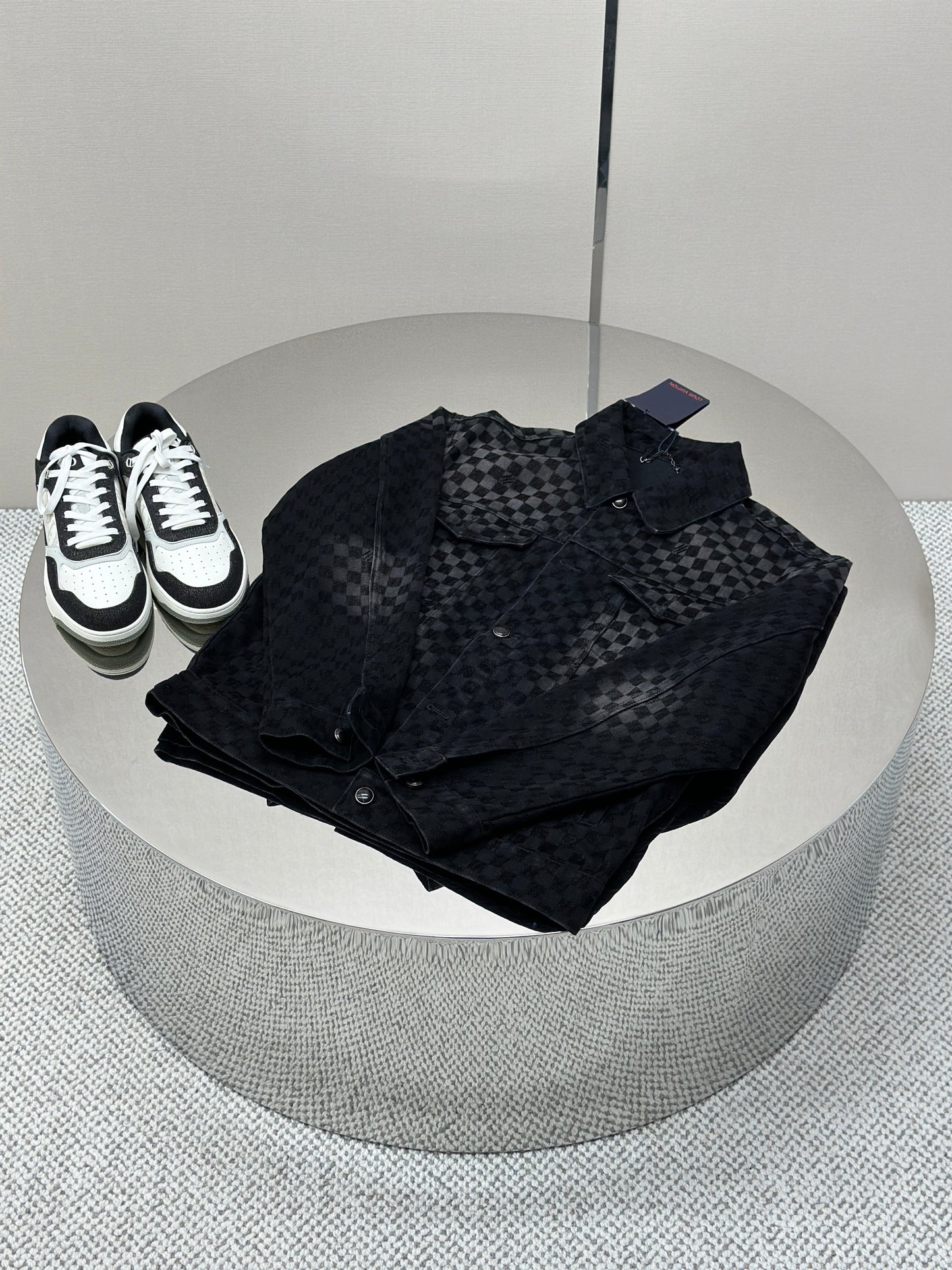 LOUI*V Flocked Damier Denim Trucker Jacket
