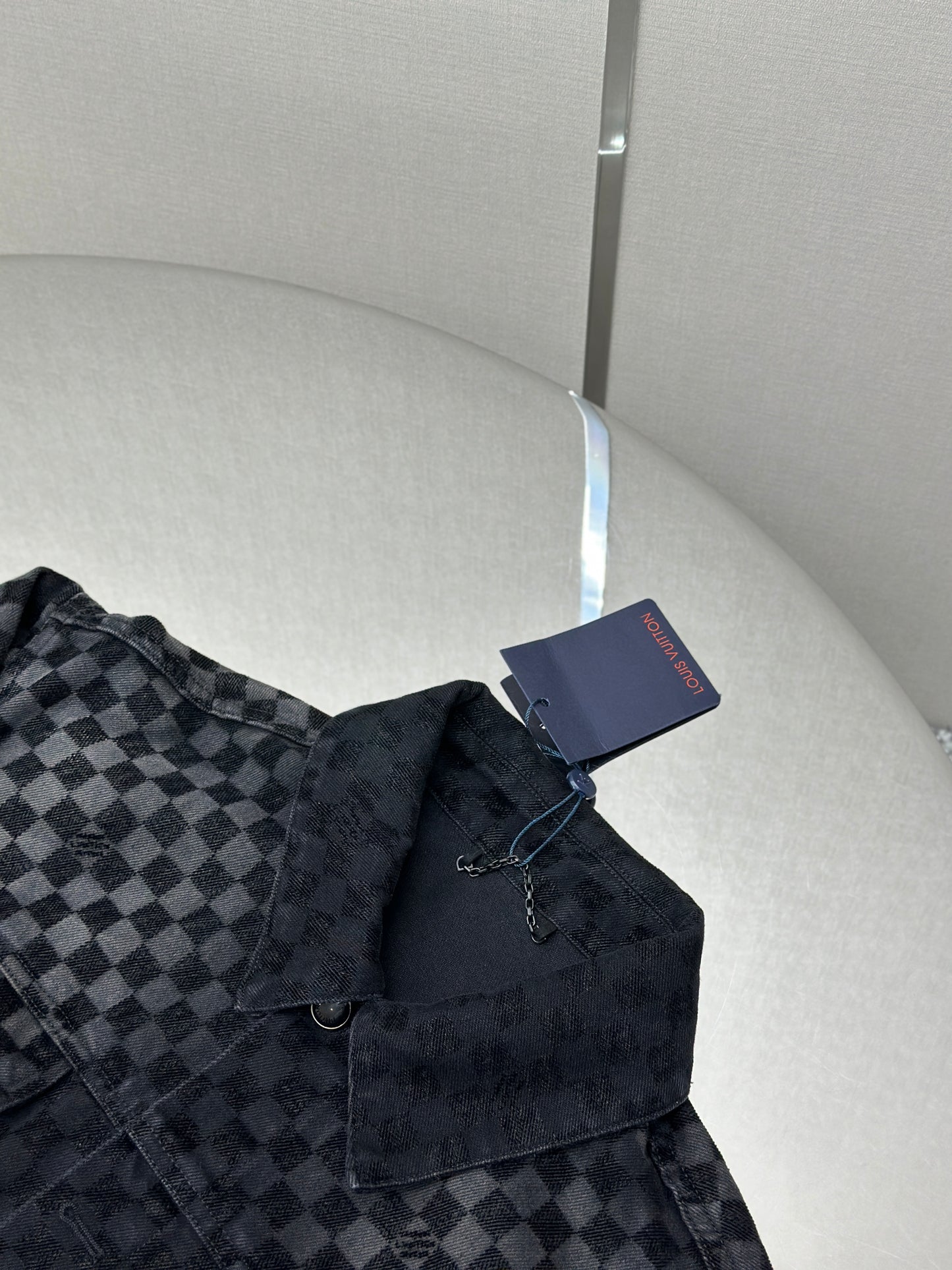 LOUI*V Flocked Damier Denim Trucker Jacket