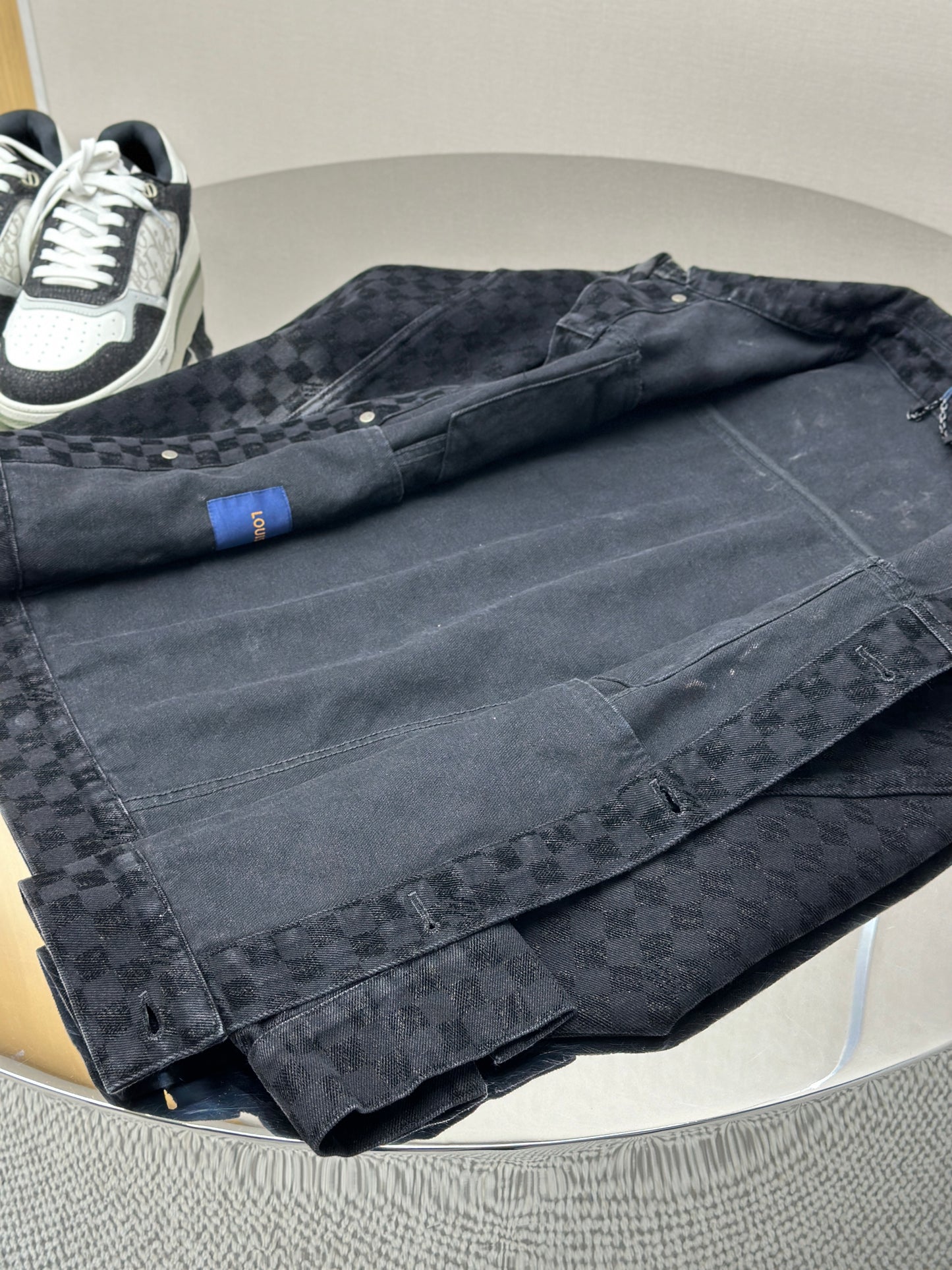 LOUI*V Flocked Damier Denim Trucker Jacket