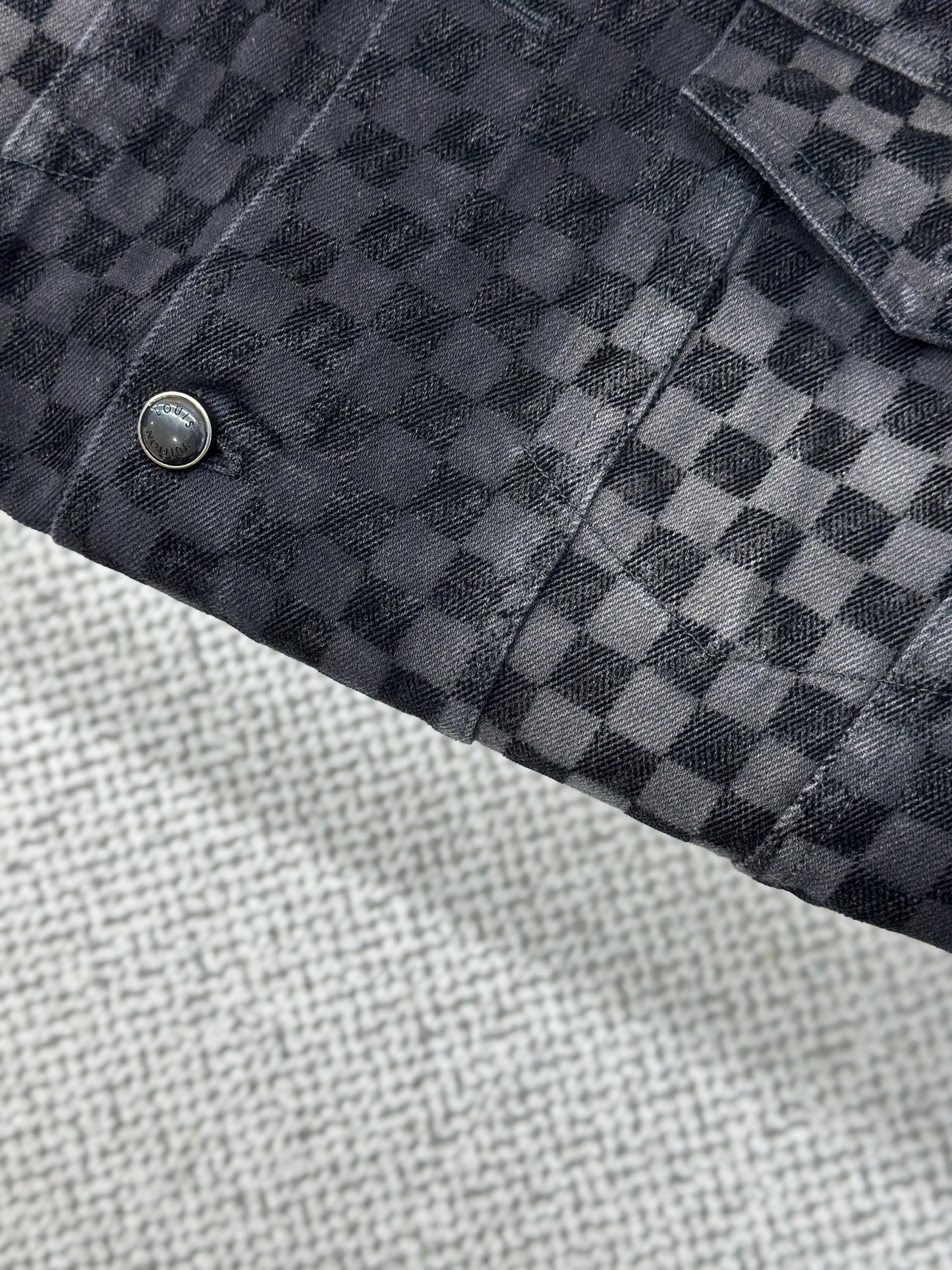 LOUI*V Flocked Damier Denim Trucker Jacket