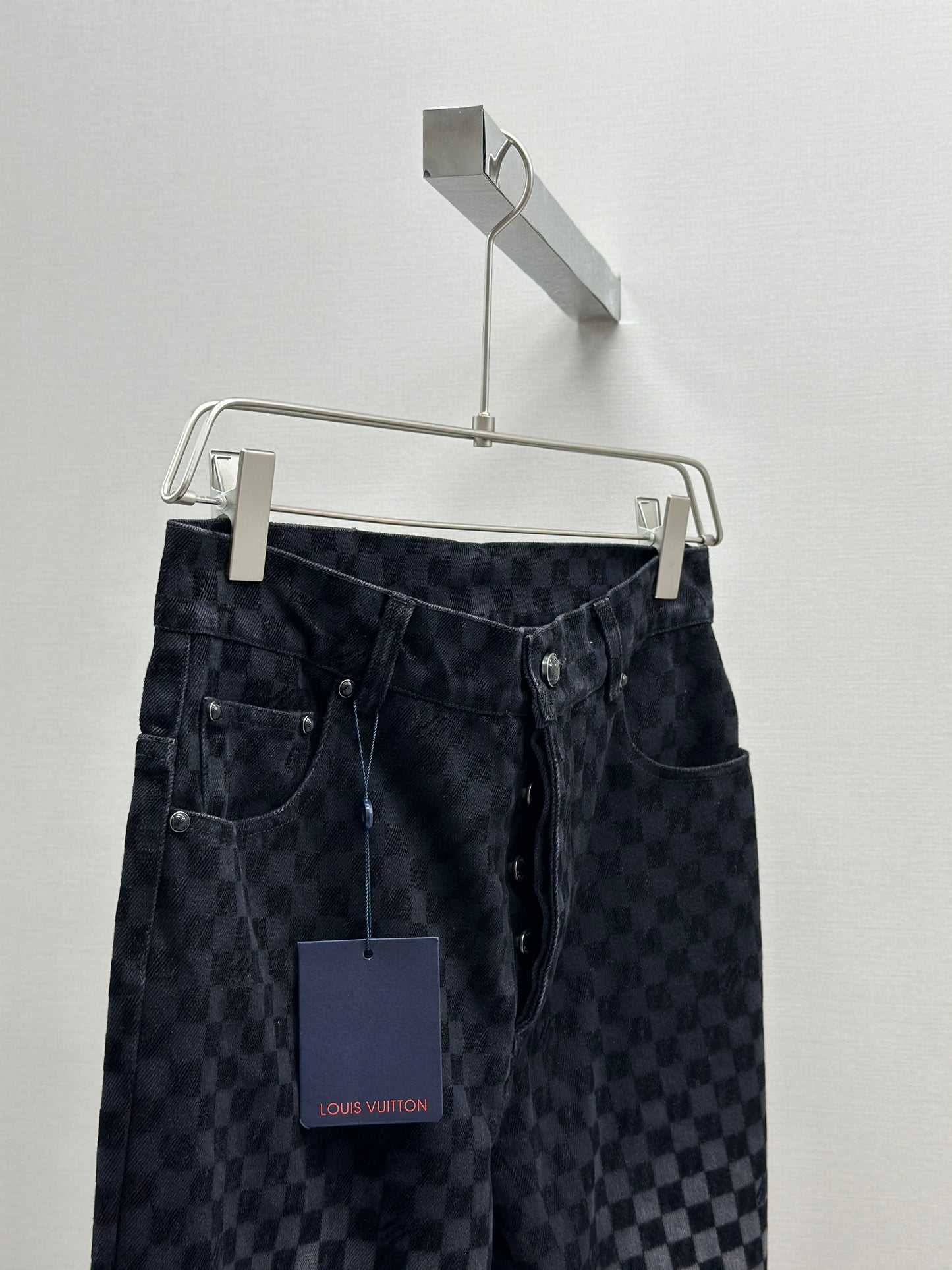 LOUI*V Flocked Damier Denim Wide-Leg Pants