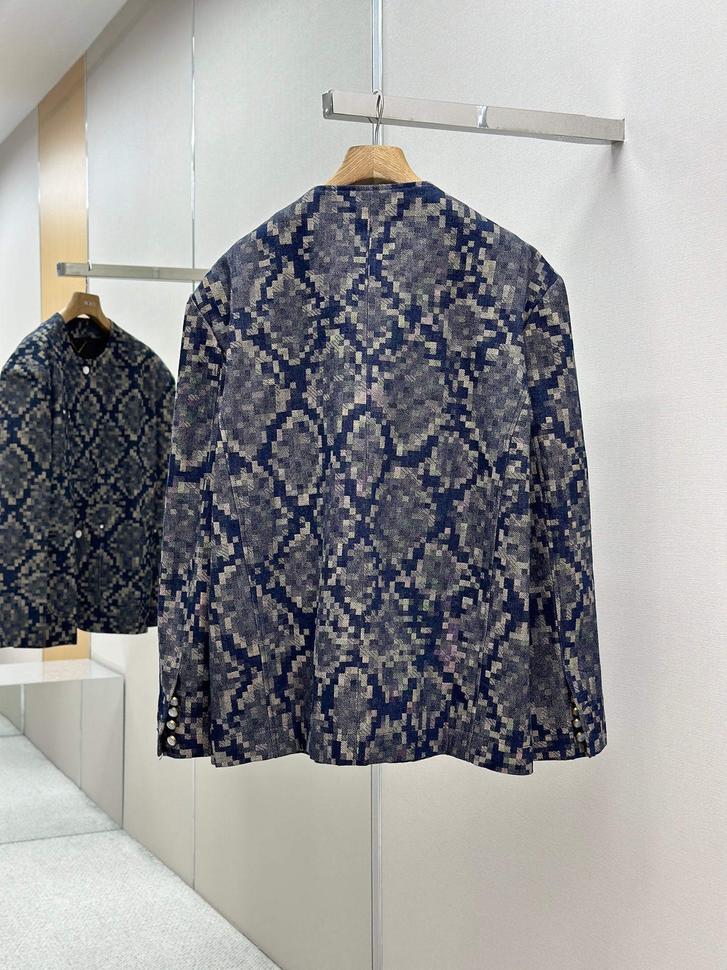 LOUI*V Graphic Collarless Denim Jacket