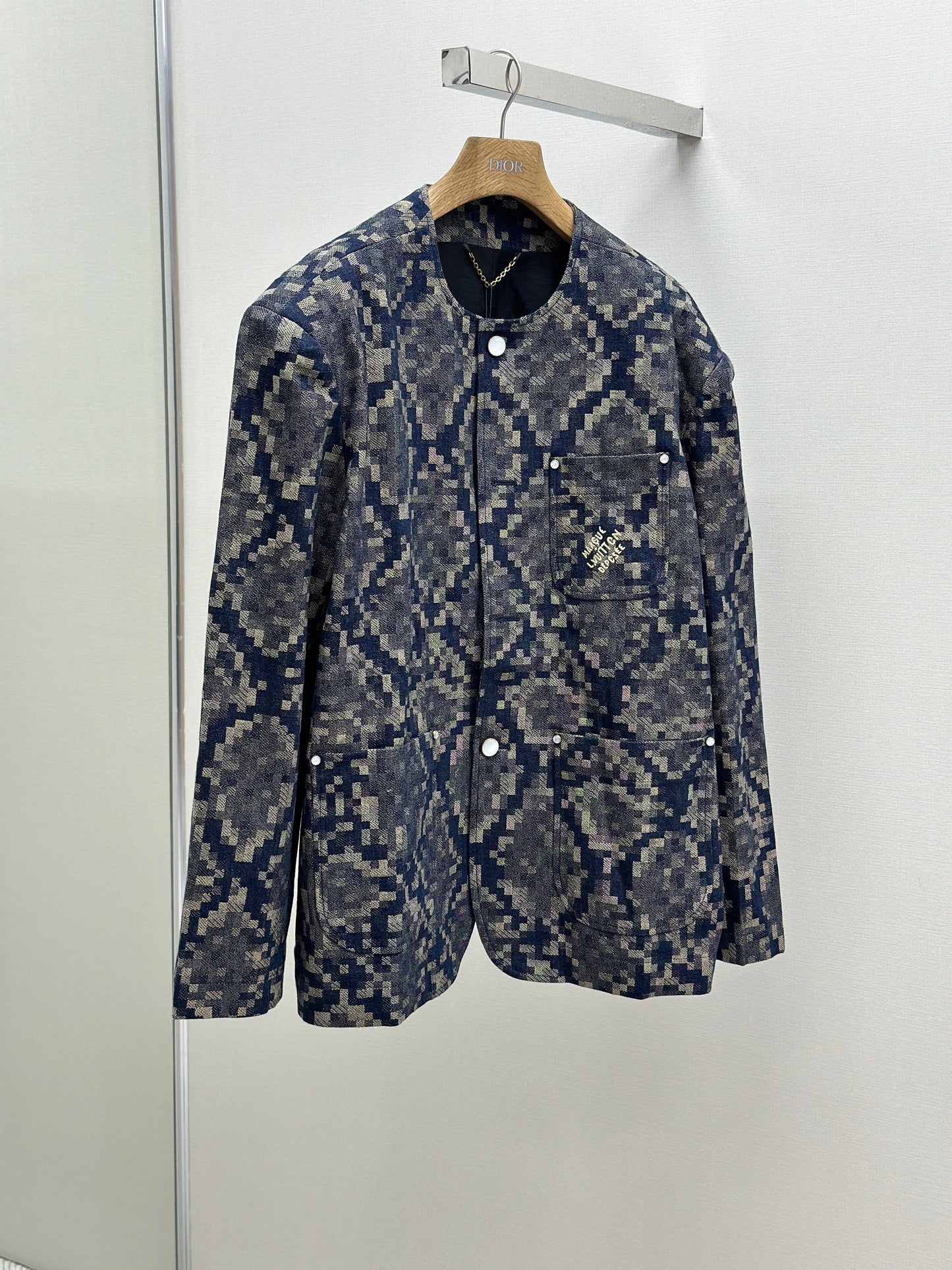 LOUI*V Graphic Collarless Denim Jacket
