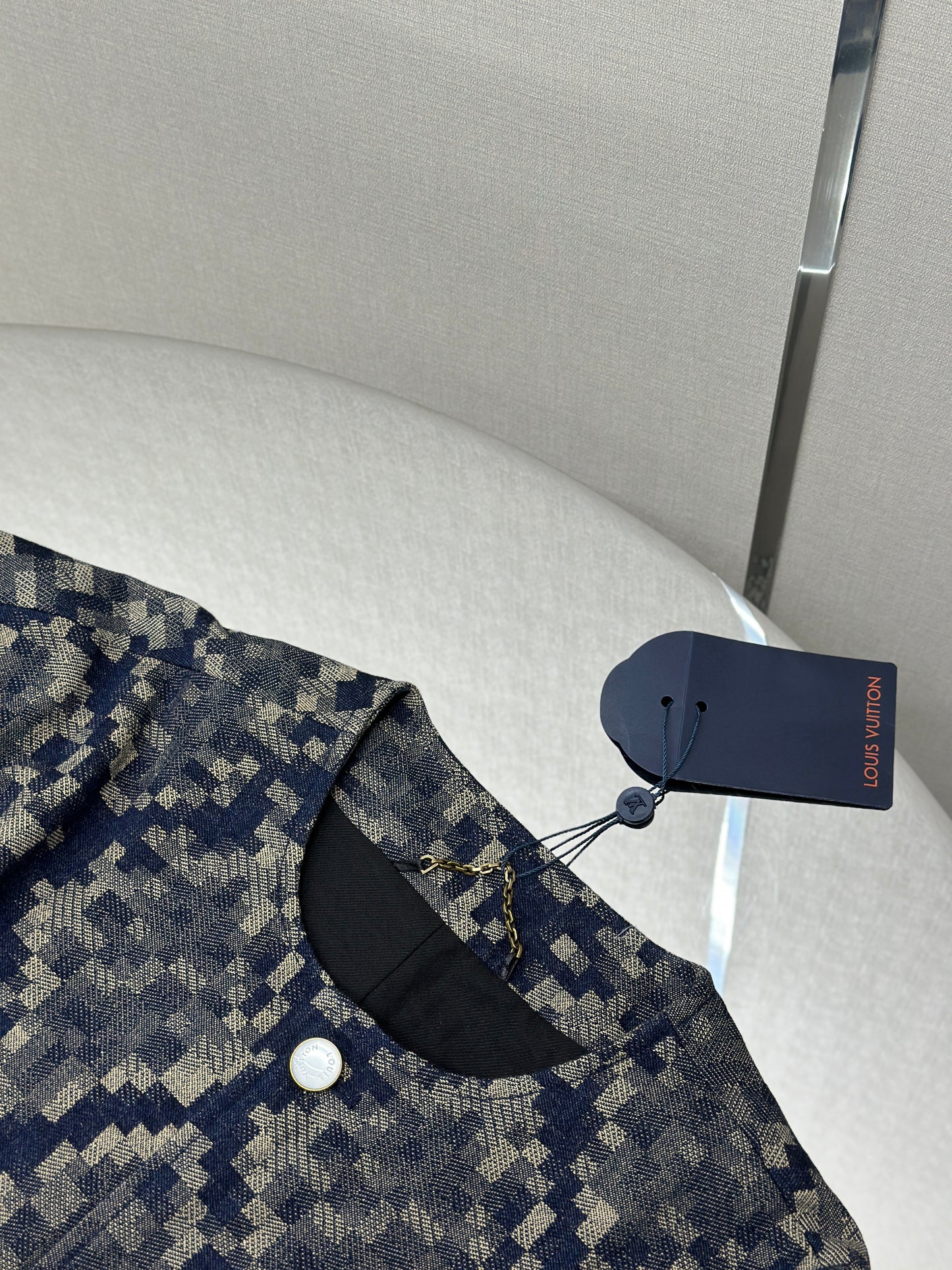 LOUI*V Graphic Collarless Denim Jacket