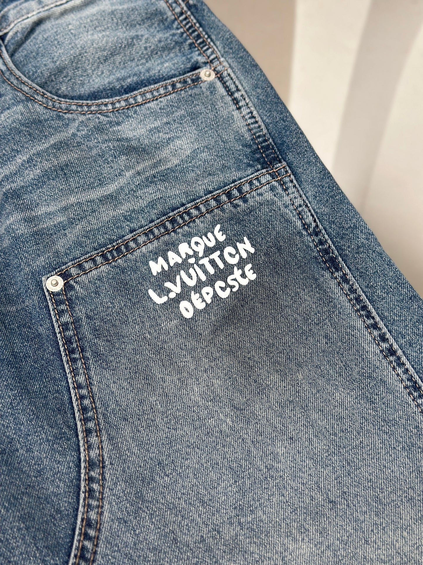 LOUI*V Washed Denim Workwear Pants