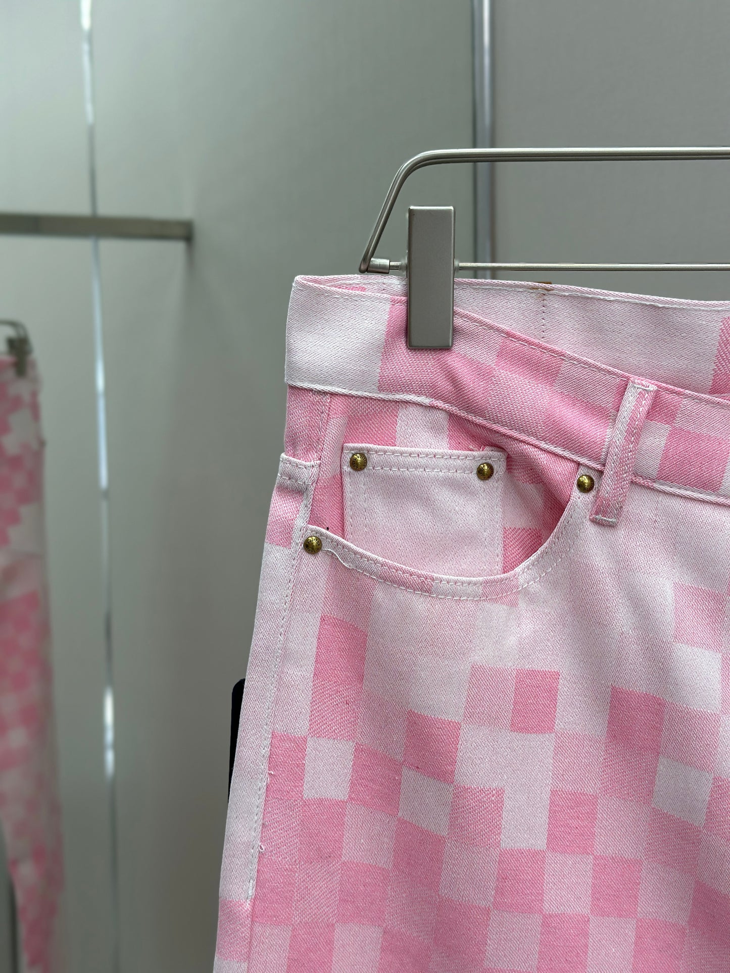 LOUI*V Damier Denim Wide-Leg Pants