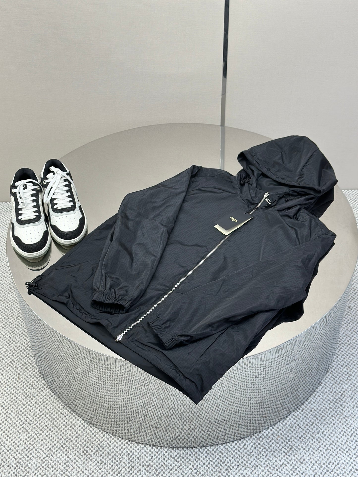 FEND1 Black Windbreaker Jacket