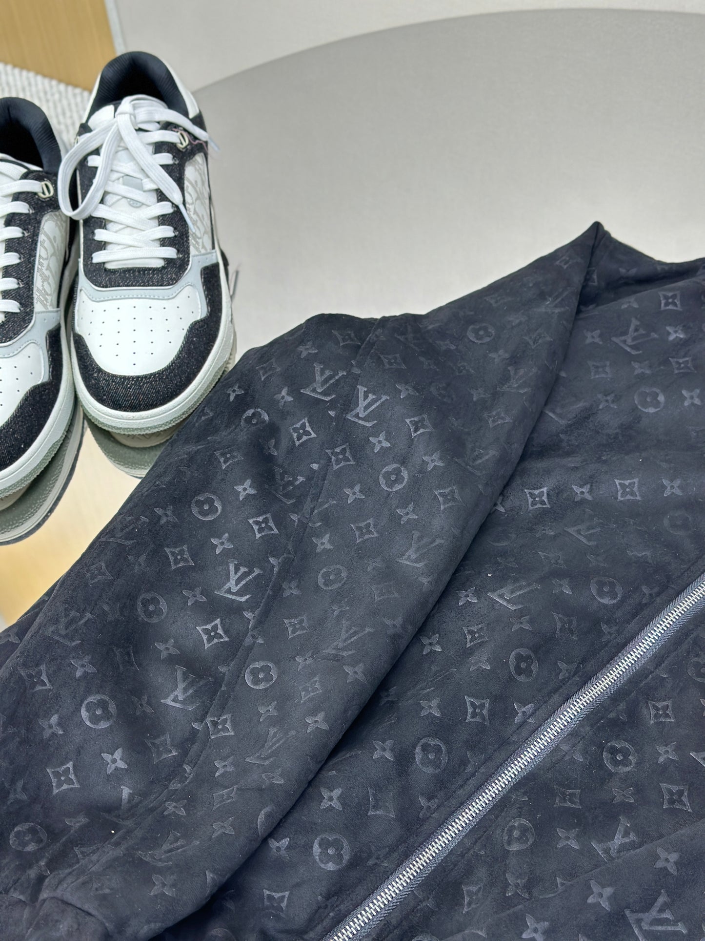 LOUI*V Monogram Debossed Suede Tracksuit Jacket