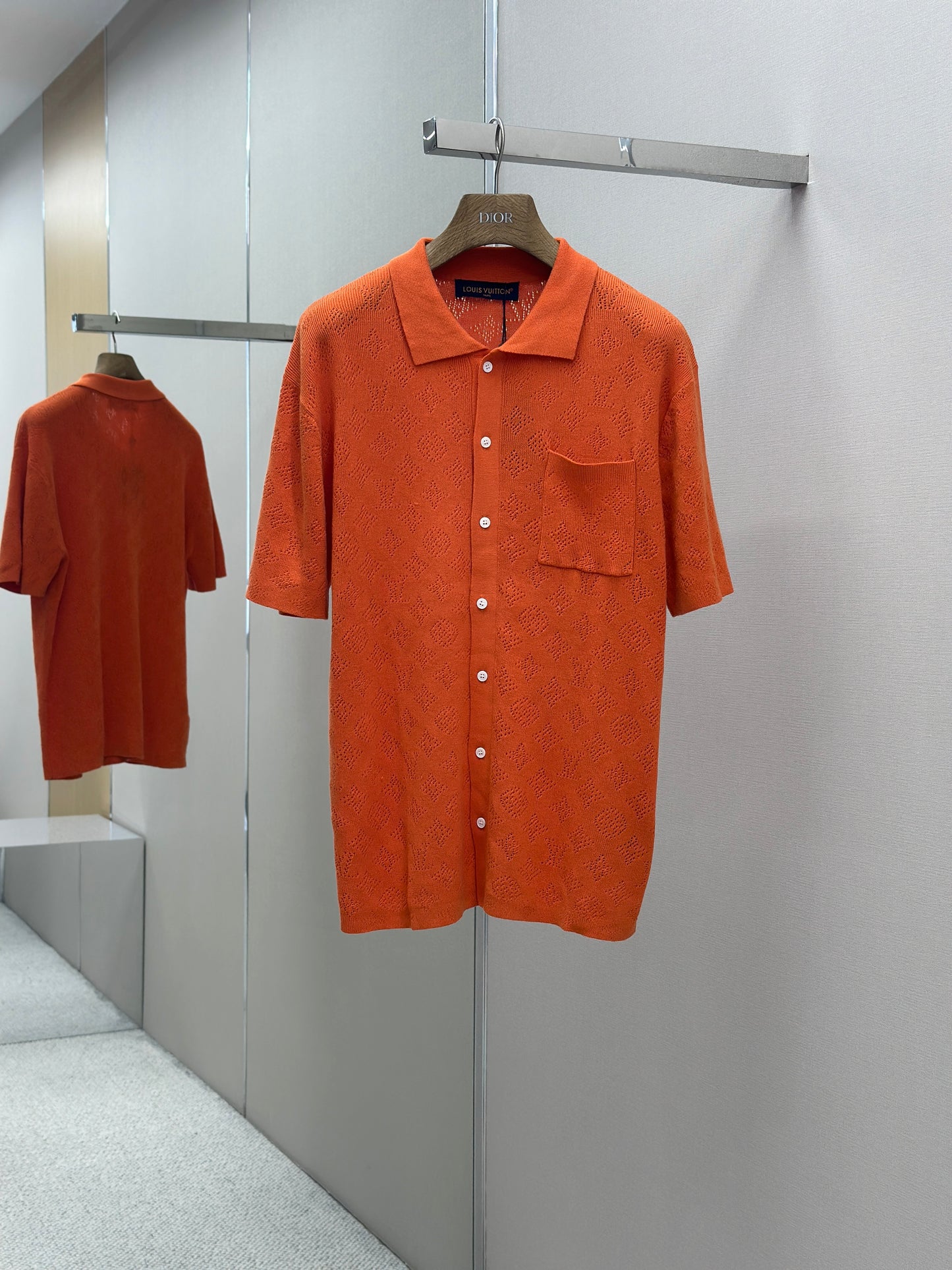 LOUI*V Monogram Pointelle Short-Sleeved Cotton Shirt