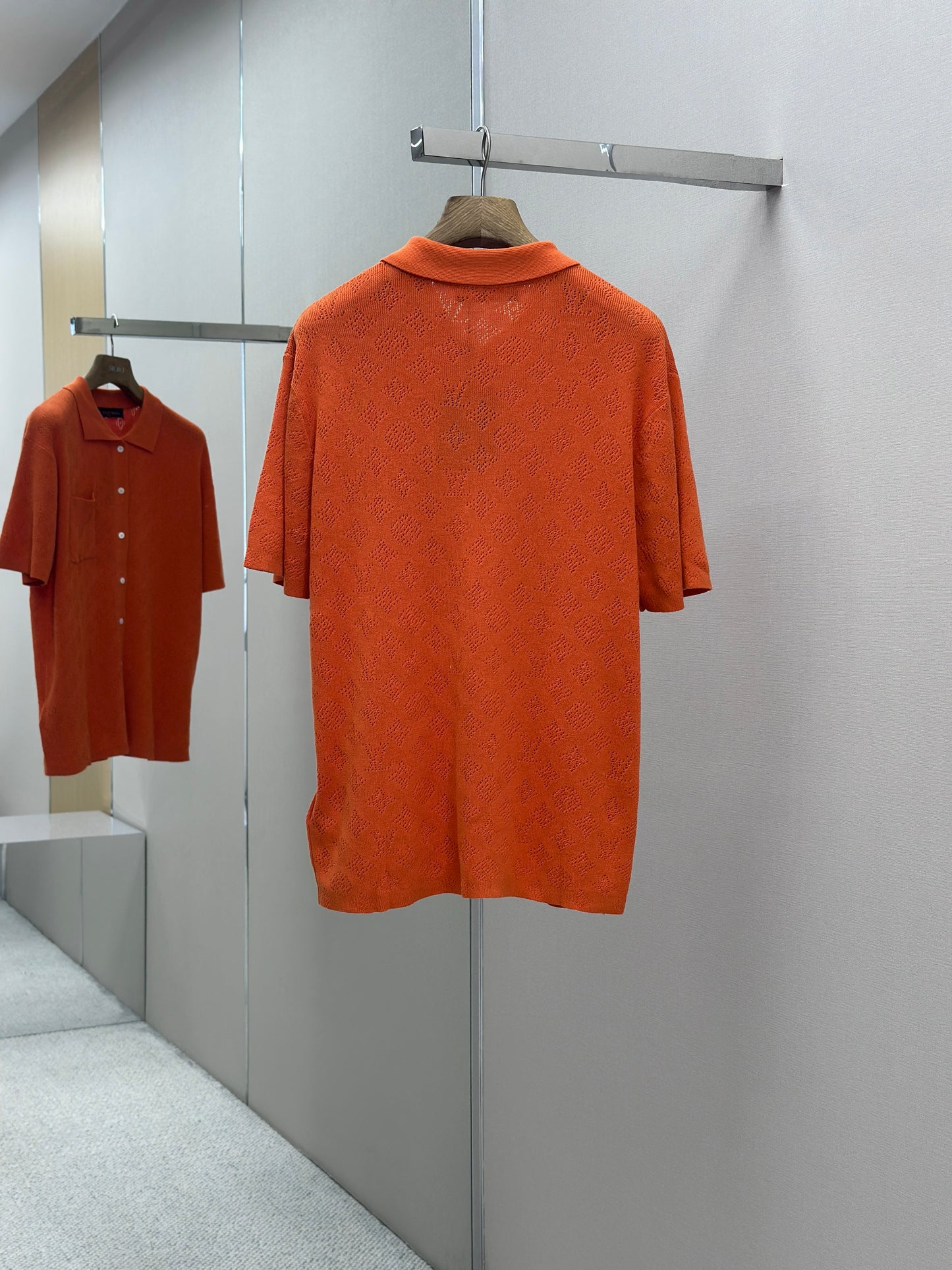LOUI*V Monogram Pointelle Short-Sleeved Cotton Shirt