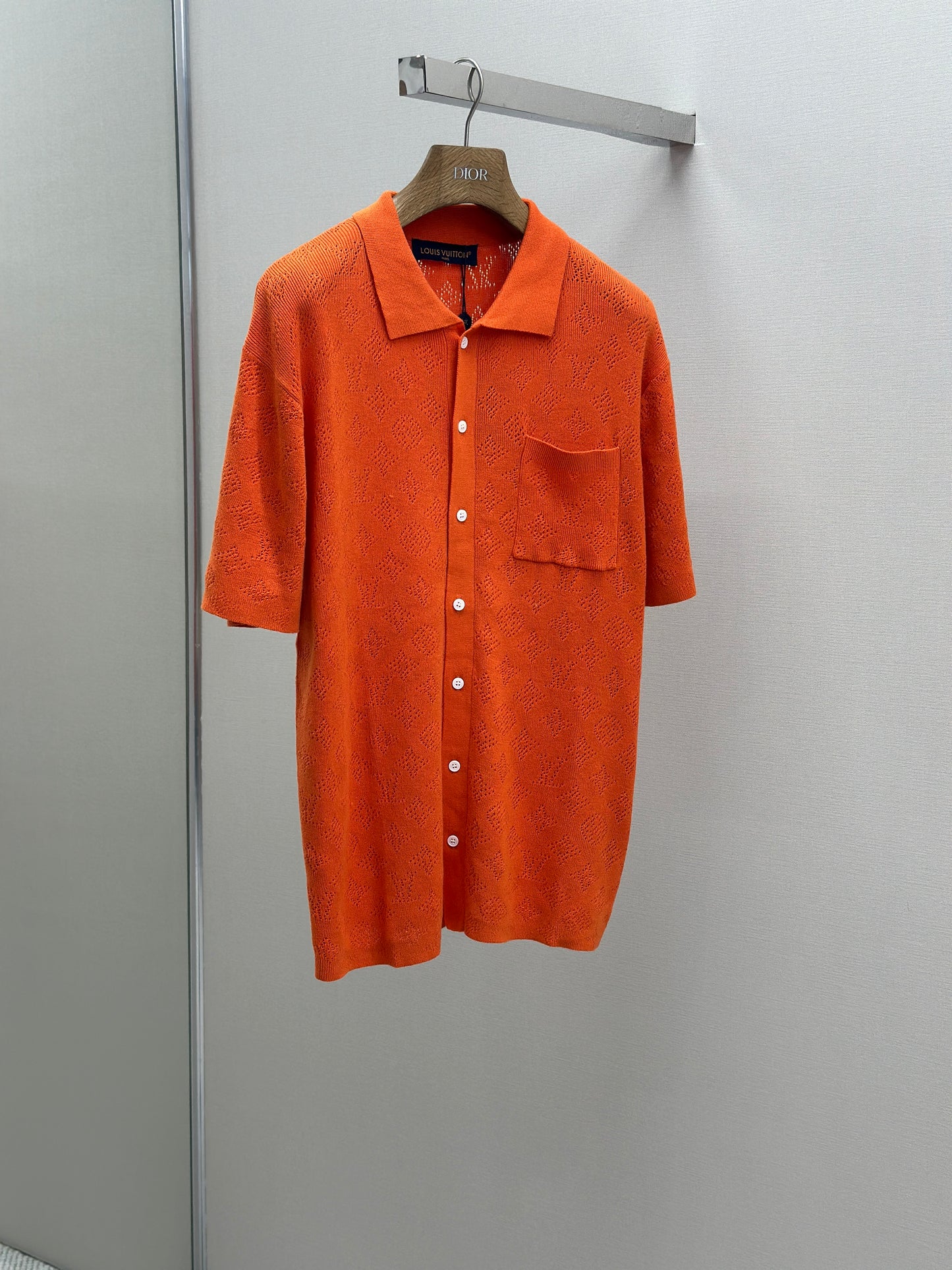 LOUI*V Monogram Pointelle Short-Sleeved Cotton Shirt