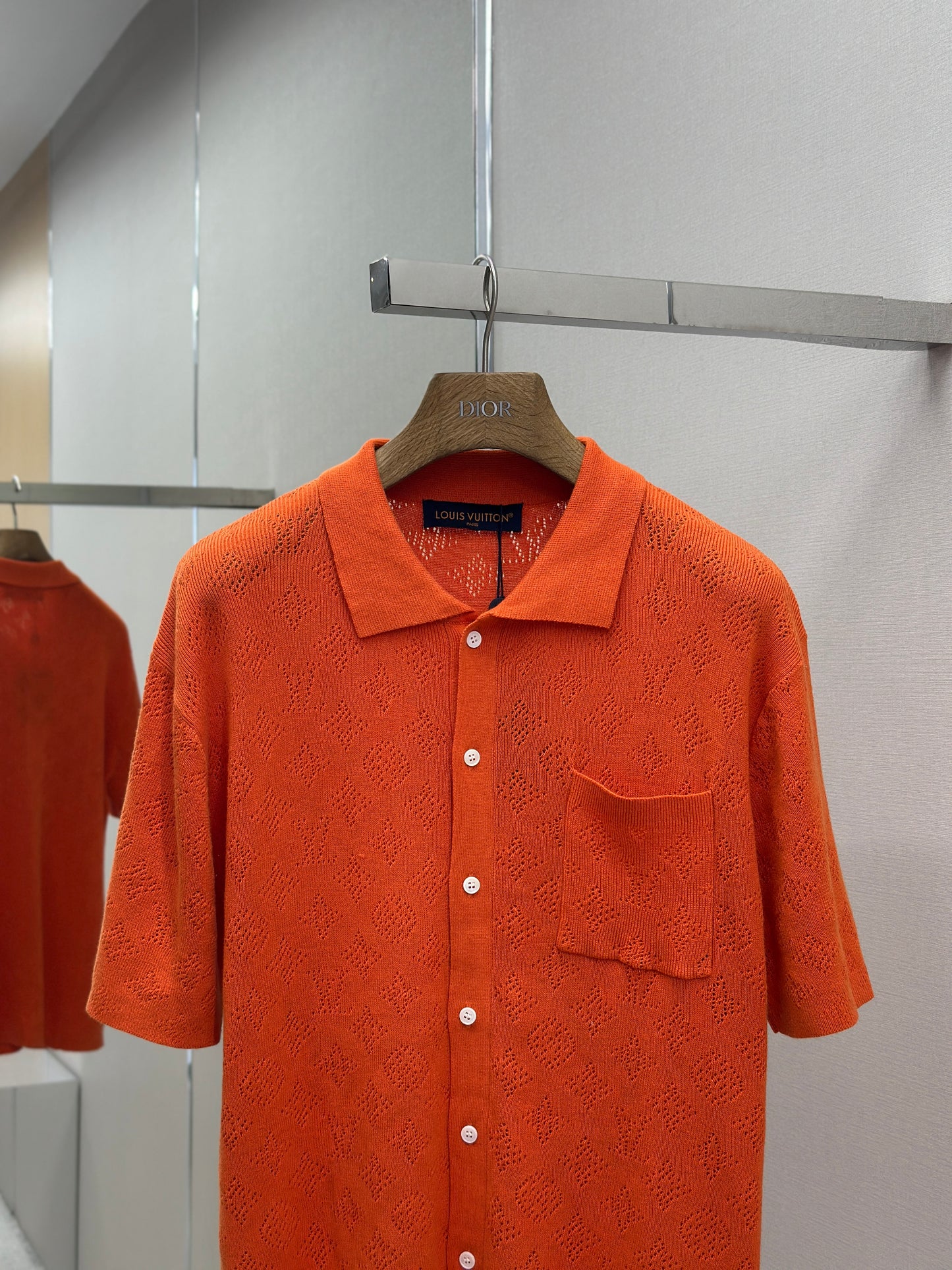 LOUI*V Monogram Pointelle Short-Sleeved Cotton Shirt