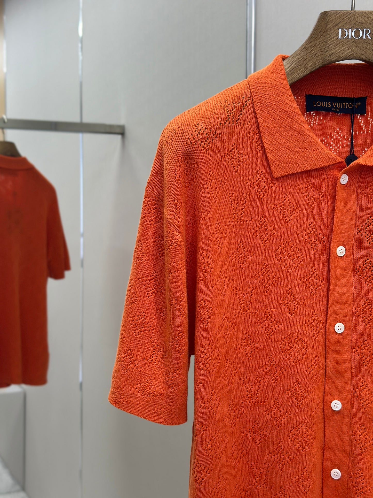 LOUI*V Monogram Pointelle Short-Sleeved Cotton Shirt