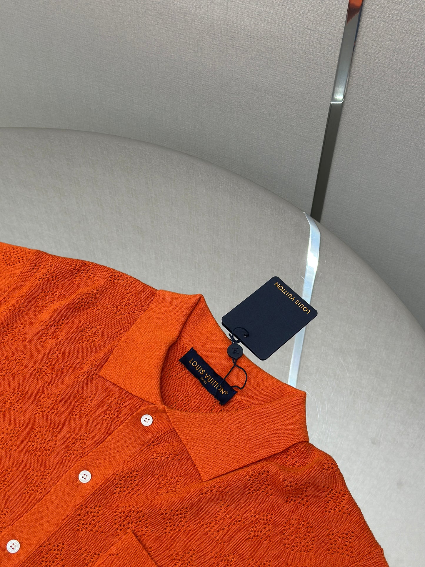 LOUI*V Monogram Pointelle Short-Sleeved Cotton Shirt