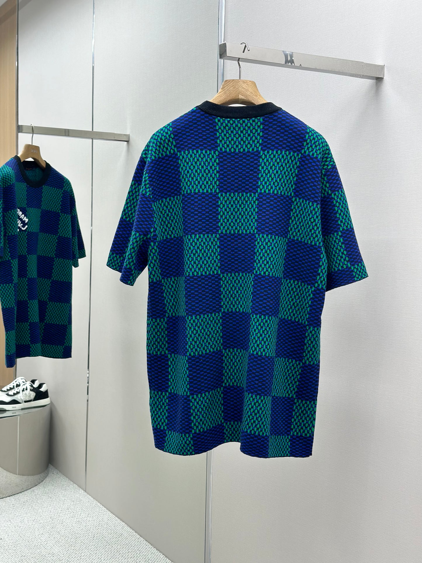 LOUI*V Jacquard Damier Short-Sleeved Cotton Crewneck