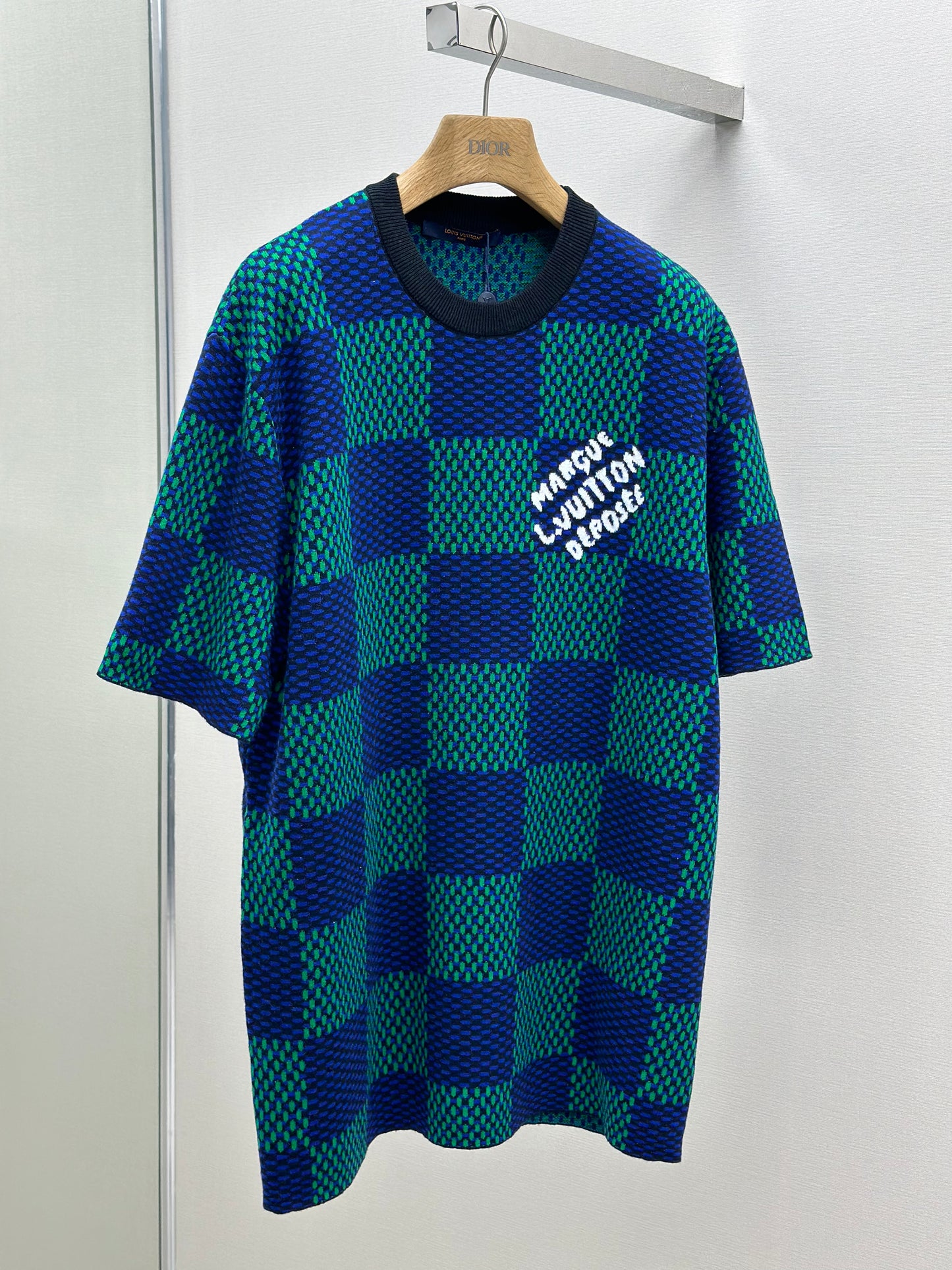 LOUI*V Jacquard Damier Short-Sleeved Cotton Crewneck