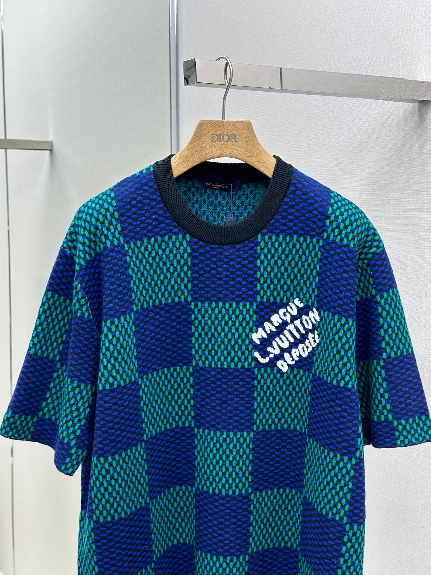 LOUI*V Jacquard Damier Short-Sleeved Cotton Crewneck