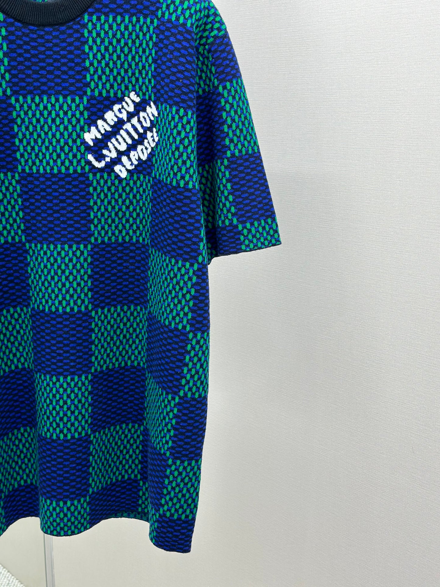 LOUI*V Jacquard Damier Short-Sleeved Cotton Crewneck
